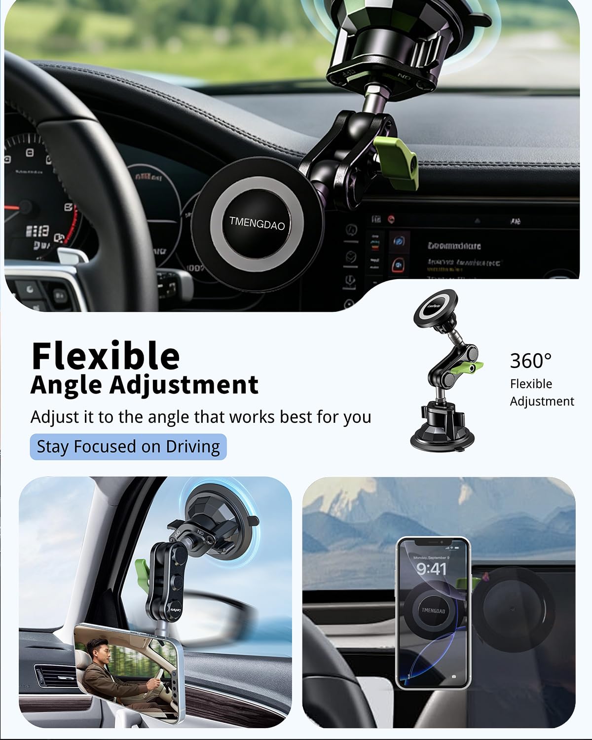 Magnetische KFZ-Handyhalterung, ultra stabile Windschutzscheiben-Handyhalterung, starker Saugnapf und leistungsstarker Magnet, 360° drehbar, langlebige Premium-Aluminiumlegierung, für alle