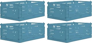 Brandsseller Juego de 4 cajas plegables plegables de 35 x 23 x 14 cm, cesta de la compra estable, apilable, color azul petróleo