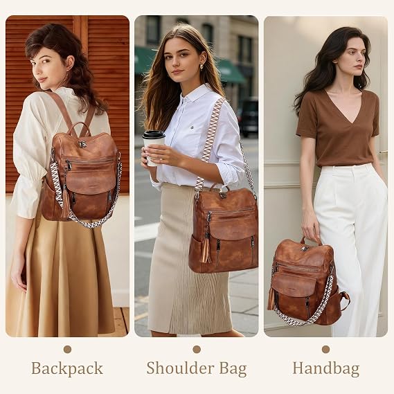 Rucksack Bag for Women, Vegan Leather Backpack Womens, Ladies Fashion Backpacks for Work University Travel Business
