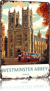 Westminster Abbey Travel Poster Funny Sign 8x12 Inch Vintage Aluminum Metal Tin Signs-For Living Bathroom Room Kitchen Patio Garden Wall Decor