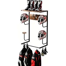 Motorcycle Helmet Holder Wall Mount, Motorcycle Gear Rack with 4 Hat Stands, Helmet Stand for Most Helmet and Clothes, Sturdy Construction Storage Organizer for Garages or Indoor