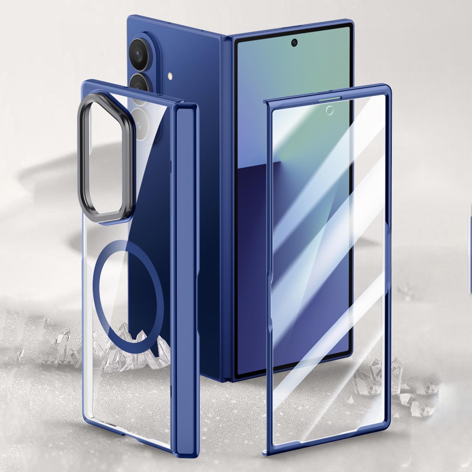 Custodia magnetica for Samsung Galaxy Z Fold 8 Ultra, con copertura for cavalletto for lenti in metallo Custodia protettiva con cerniera for schermo trasparente elettrolitico(Blue)