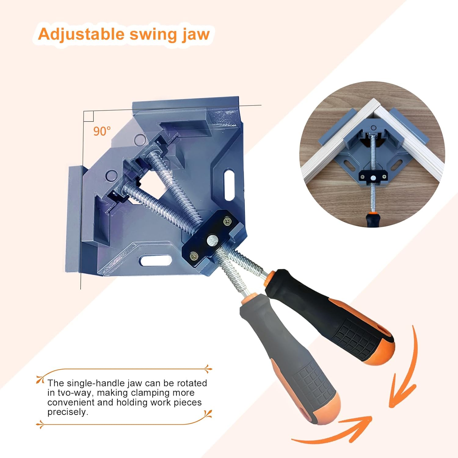 90 Degree Clamp, Corner Clamps for Woodworking, 2 Pack Right Angel Clamps with Adjustable Aluminum Alloy Swing Jaw, Single Handle, Professional Woodworking Tools Photo Framing, Gifts for Men/Dad