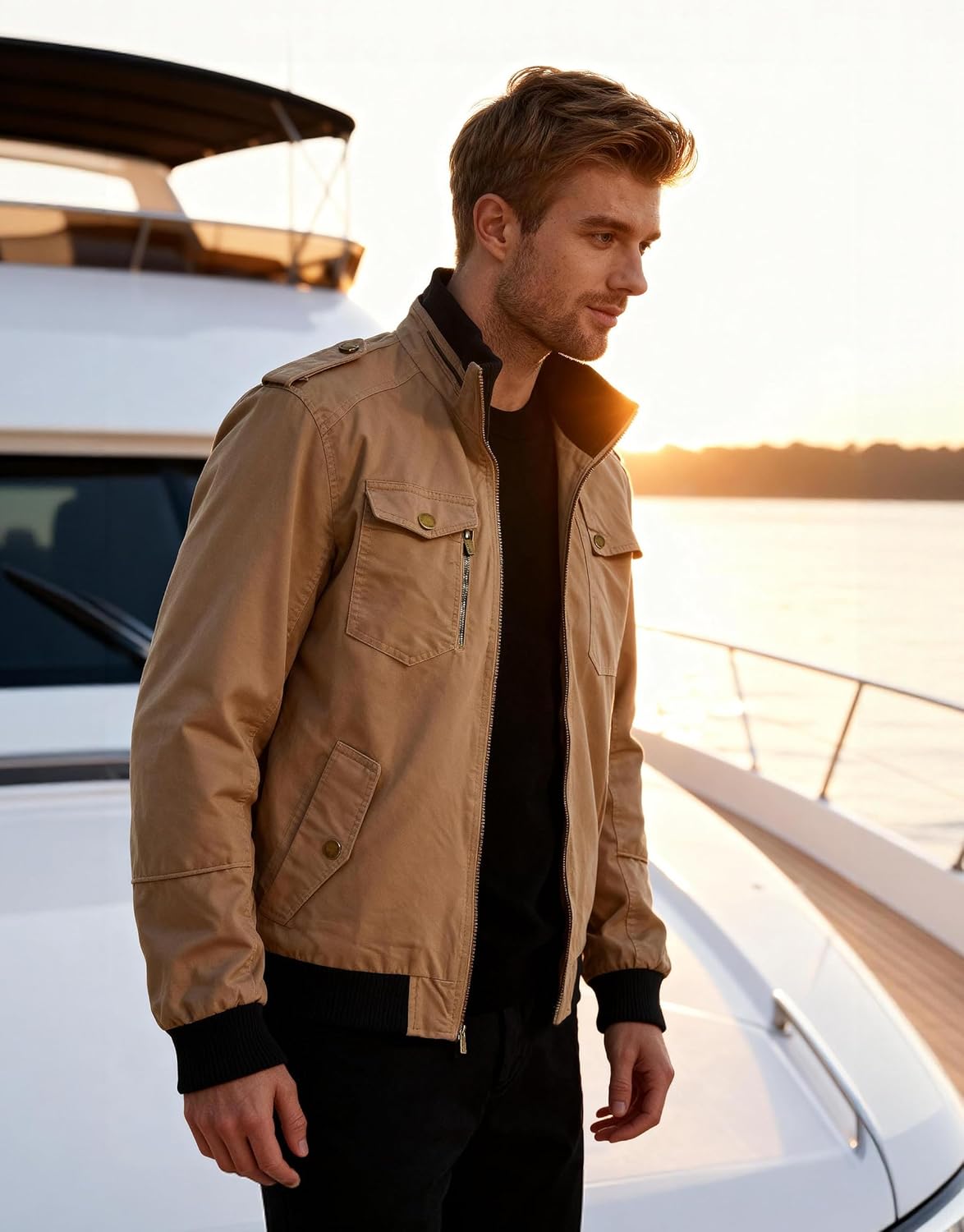 Wantdo Men's Military Jacket Casual Bomber Jacket Stand Collar Canvas Jacket Windbreaker - Image 6