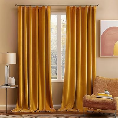 MIULEE Velvet Curtains 84 inches 2 Panels - Luxury Blackout Curtains for Bedroom Living Room Thermal Insulated Fall Decor Super Soft Window Drapes Rod Pocket & Back Tab, Mustard Yellow