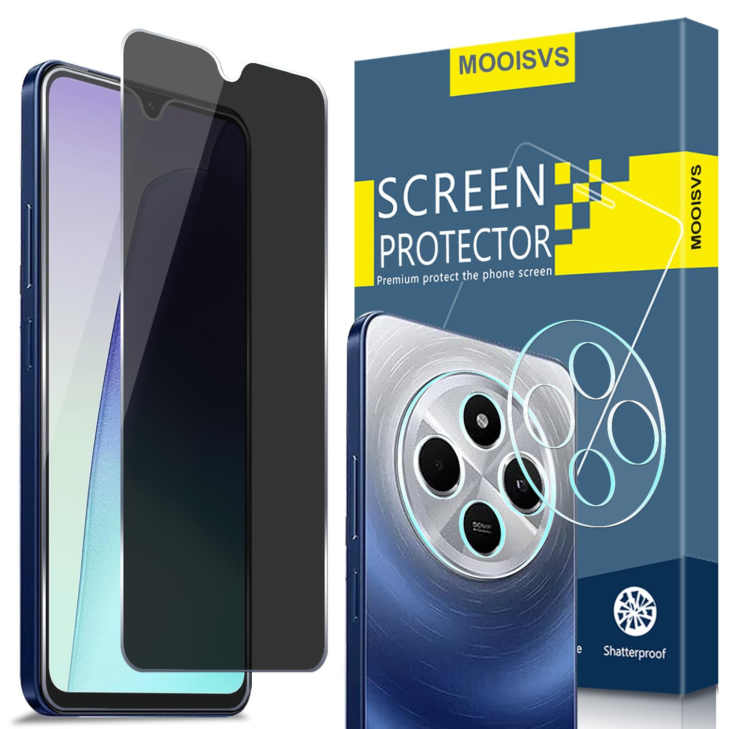 MOOISVS [2+2pack for Redmi 14C Privacy Tempered Glass Screen Protector (2 packs)+Camera Lens Protector (2 packs), Ultra HD Tempered Glass Film, Anti-Spy, 9H Hardness, Anti-Scratch, Bubble Free