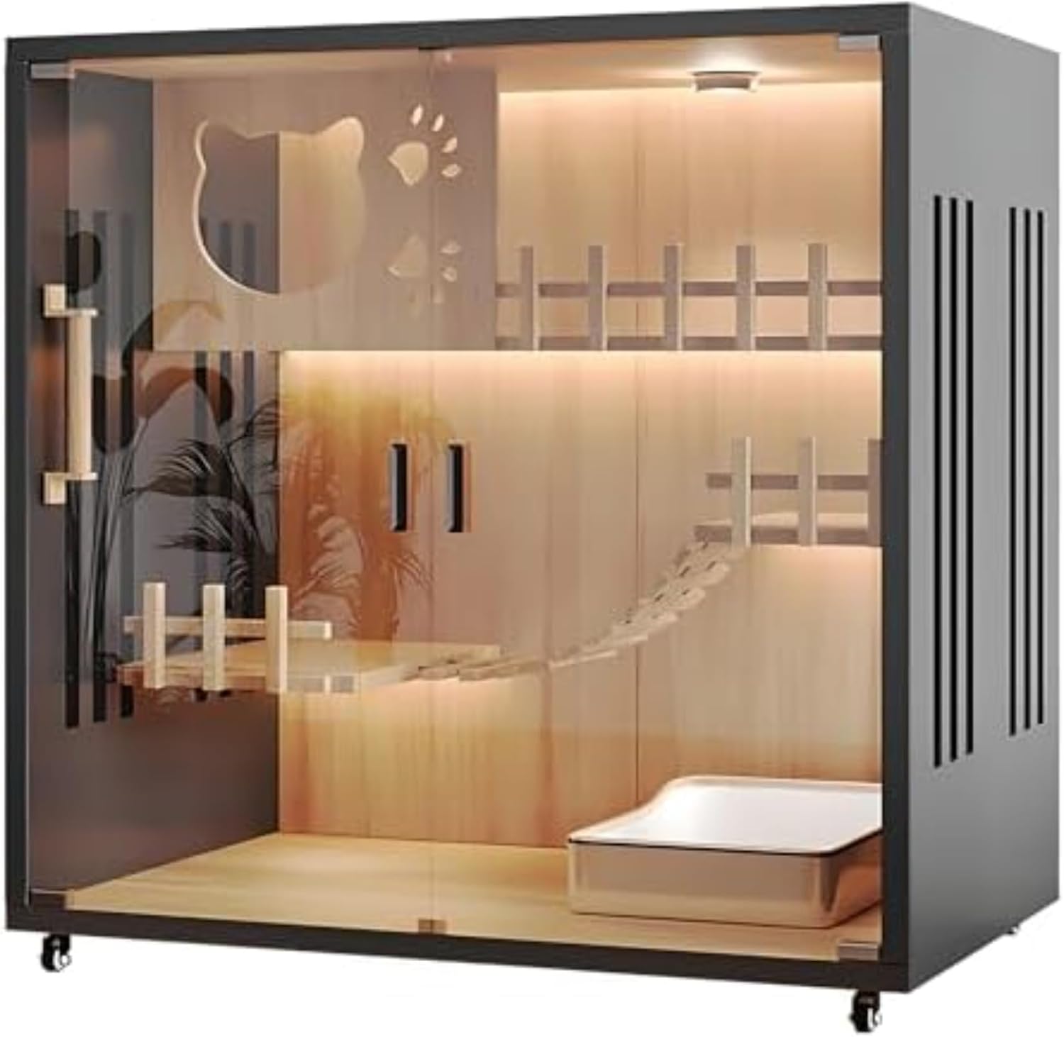 Modern Wooden Luxury Cat House Indoor Multi-Level Bridge Black