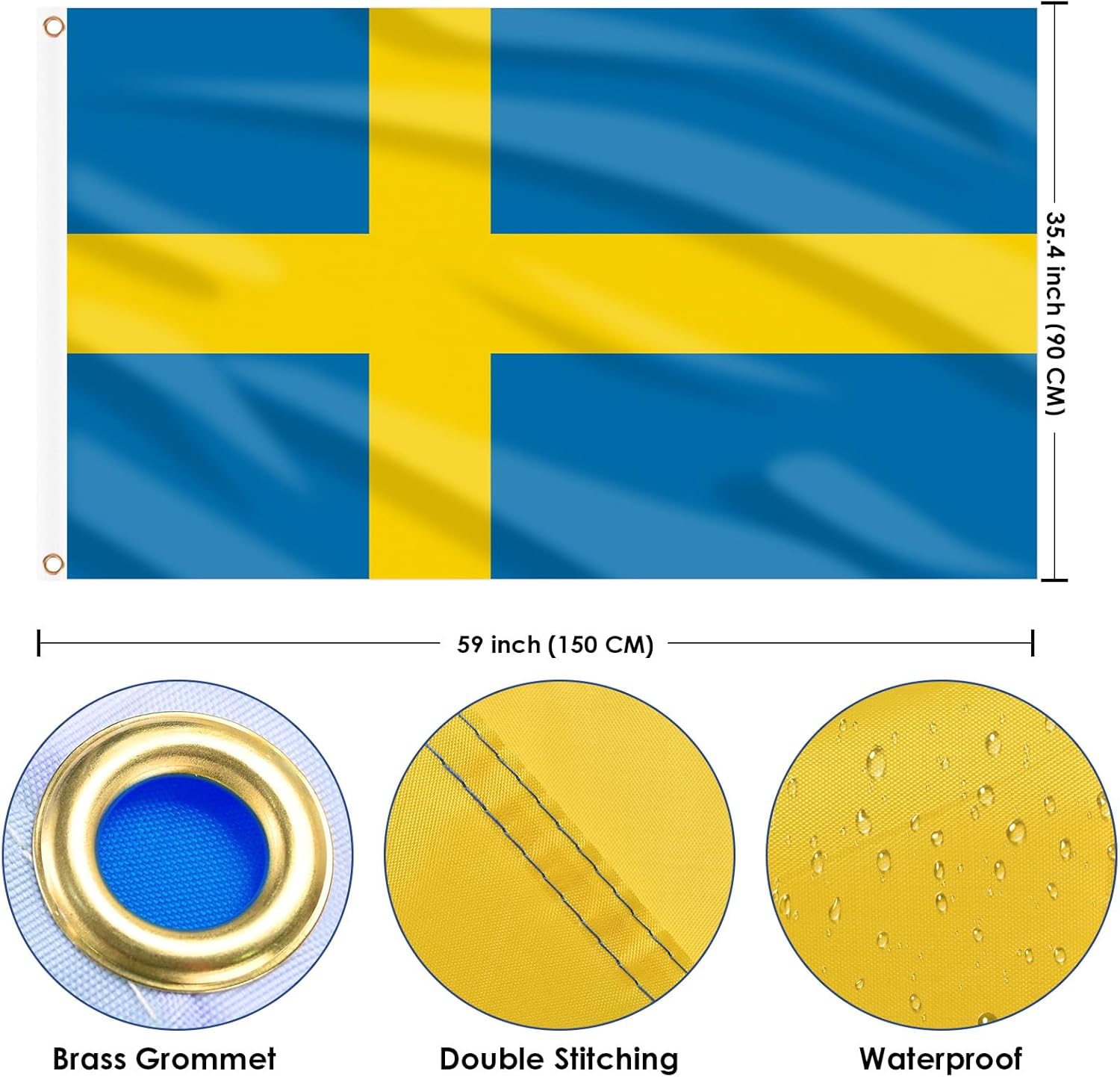 AhfuLife Swedish flag Sweden Flag 3x5 Ft, Large Swedish National Flags for Outside - Double Side with Brass Eyelets for Olympic Party Decorations, Bar Garden Street Decoration Indoor Outdoor - Image 2