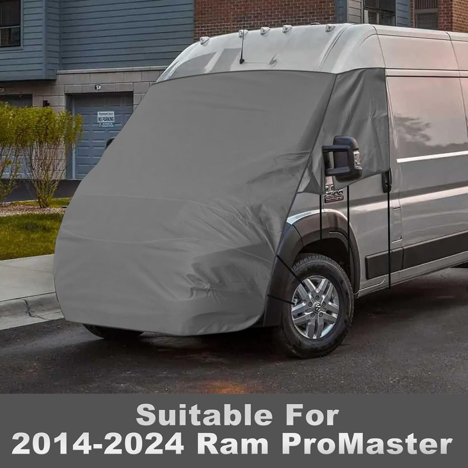 Windshield and Engine Sunshade Cover Compatible with 2014-2026 Ram ProMaster 1500, for UV Protection & Privacy Shield, Gray with Mirror Cutouts