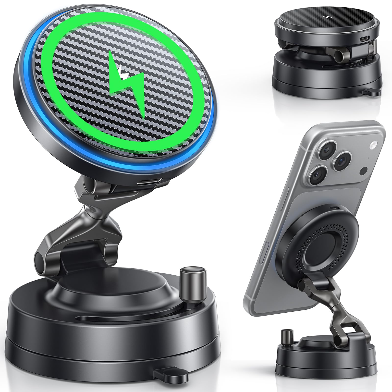 OANDYS für Magsafe Autohalterung 15W Handyhalterung Auto mit ladefunktion,magnetische Autohalterung stärkste Vakuum Saugnapf,stärkster Magnet,360°Drehbar Kfz für iPhone 17–12 Pro Max Plus Air Serie