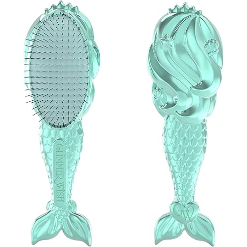 Glimmer Wish Mermaid Detangling Hair Brush for Kids - Anti Frizz and Anti Static - Soft and Long Bristles to Detangle With Ease - Gentle on Hair Kids Hair Brush