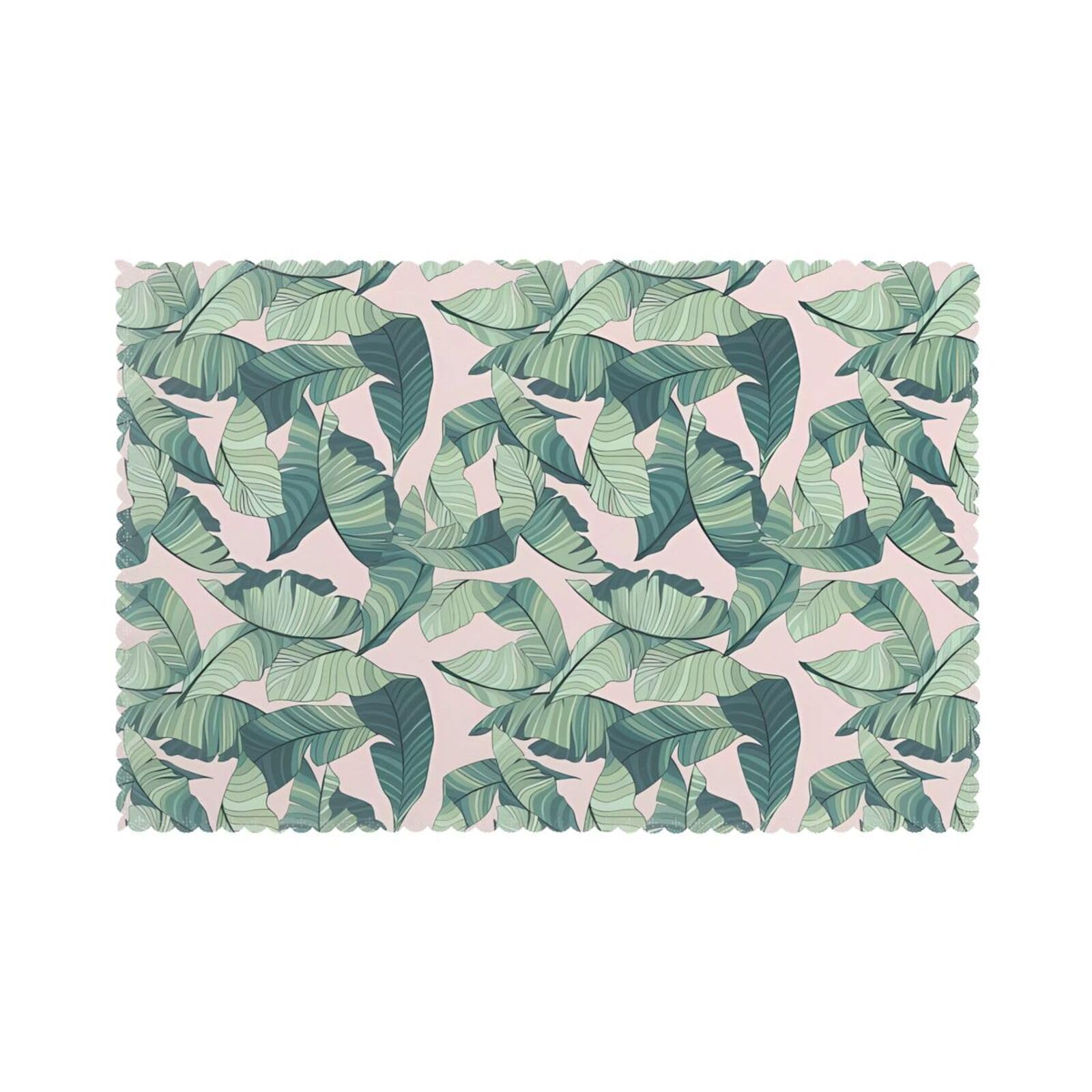 WHJSHOP green palm tree leaves pink Prints Placemats Set of 6 12x18in - Heat Resistant Table Layers for Homes, Hotels & Stylish Dining
