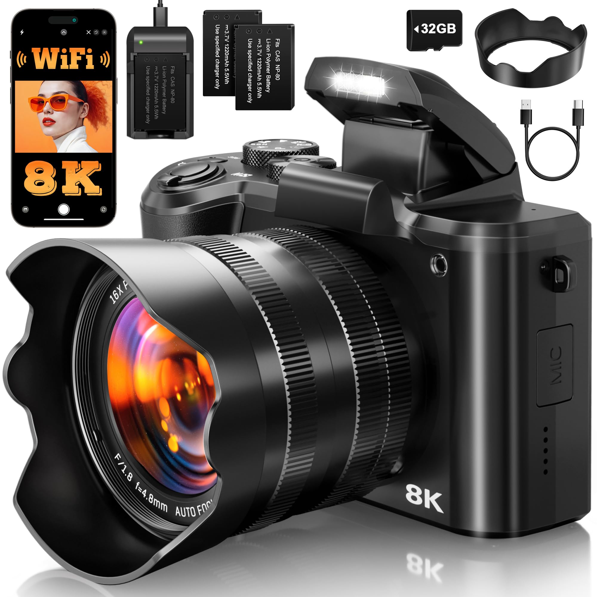 8K Digital Cameras for Photography Autofocus