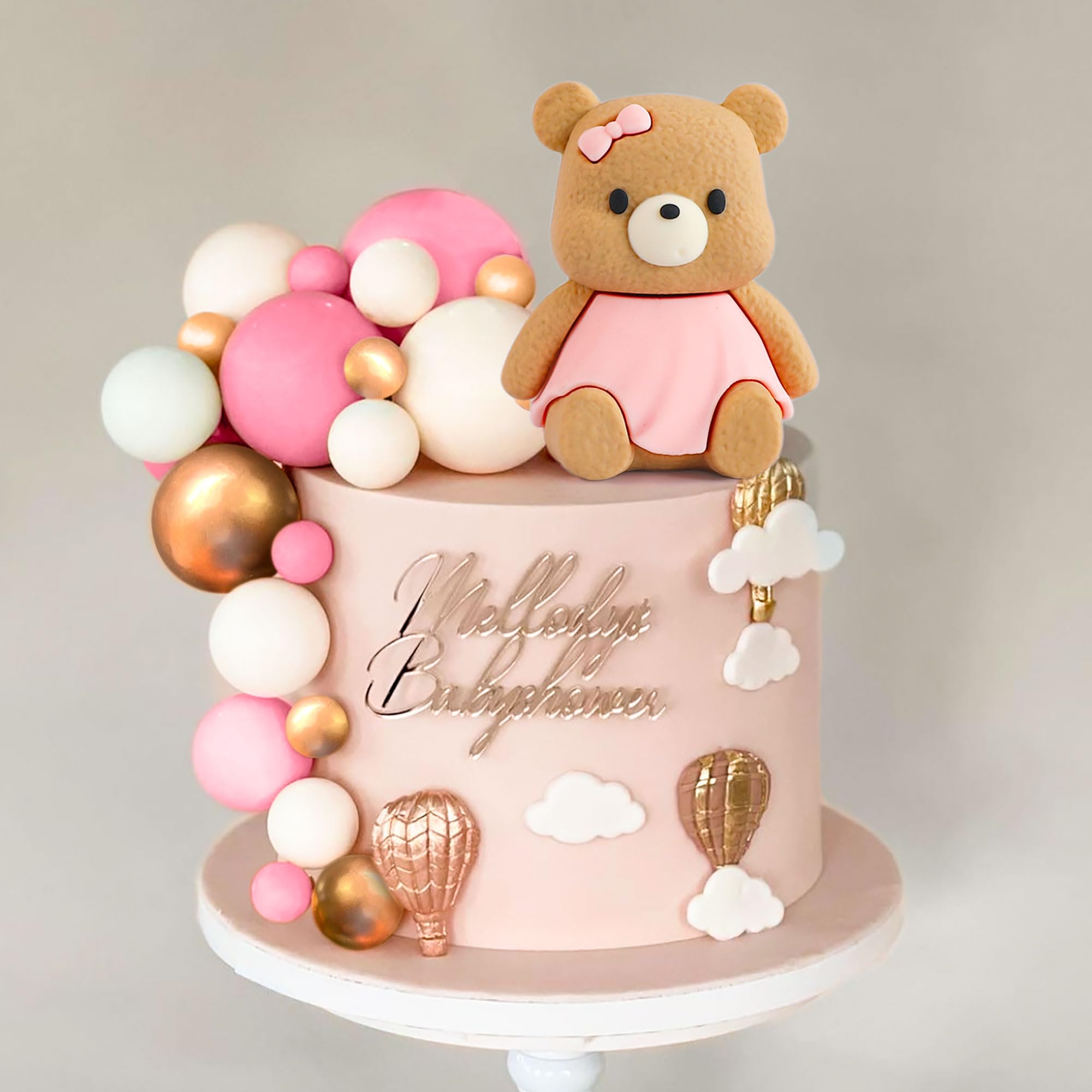 Bear Theme Party Pink Bear Cake Topper Set - Baby Shower Birthday ...