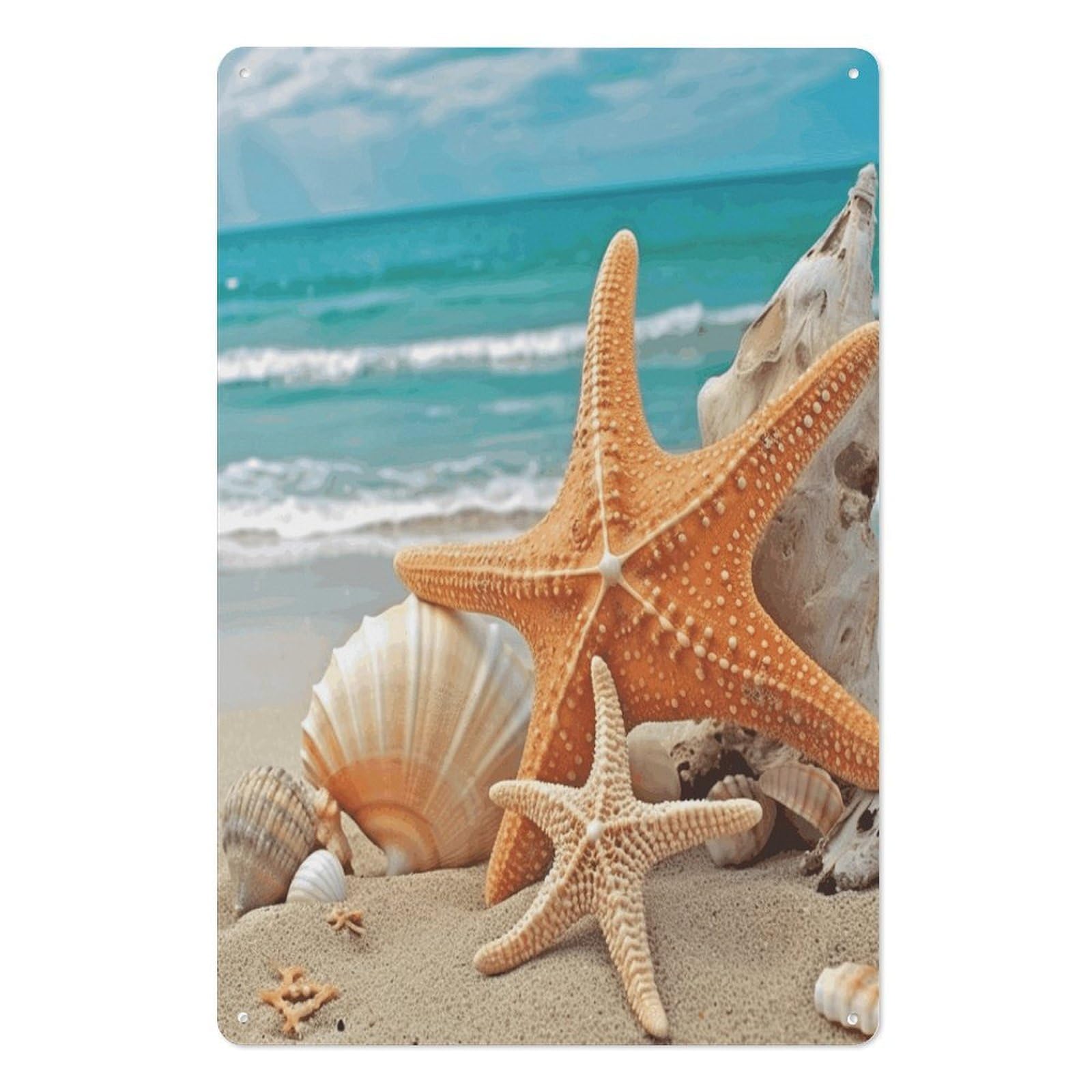 Adfgyerh Style Starfish Seashell Beach Tin Sign Hanging Art Prints,Wall Decor For Gifting And Party Decoration 7.9X11.8 Inch,Wall Art For Home Garden Greenhouse Living Room Bedroom Yard