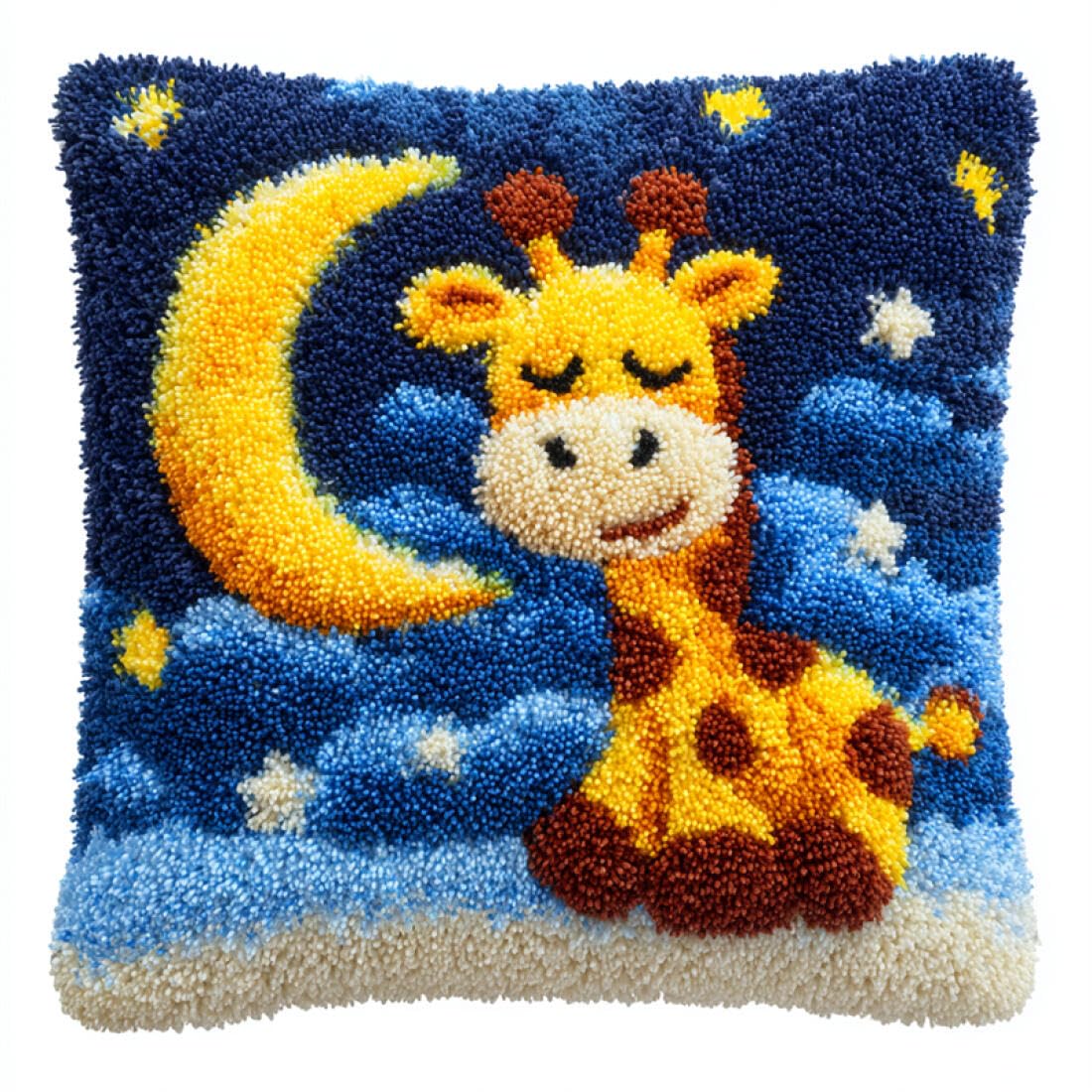 Kitquiver Animal Latch Hook Craft Kits Giraffe and The Moon Cushion Pillow Front Chunky Cross Stitch Kits DIY Embroidery Needlepoint Kit for Home Décor 17x17In