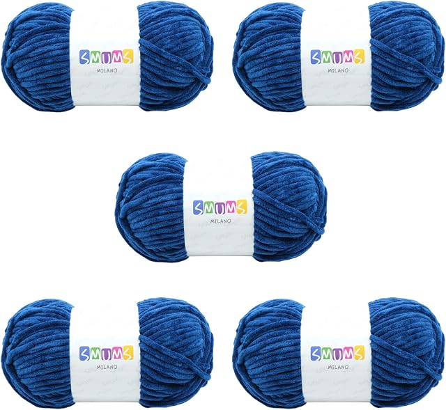 SMUMS Super Chunky | Knitting Wool Yarn for Crochet | 5 x 100 gr. Balls | 120 Meters 100% Polyester | Thick Yarn | Crochet Yarn| Wool for Crochet | Chunky Wool for Knitting | Velvet Yarn (Marin, 5)