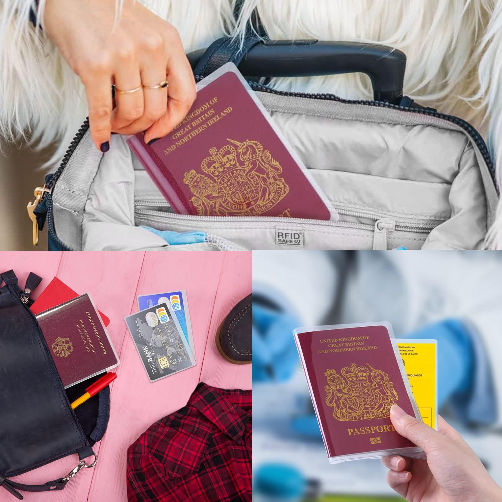 4pcs Custodie per passaporto trasparenti,Custodie protettive per passaporto,Custodia per passaporto per il nuovo passaporto,Cover passaporto en plastica,Impermeabile,Antistrappo,19x13.5CM