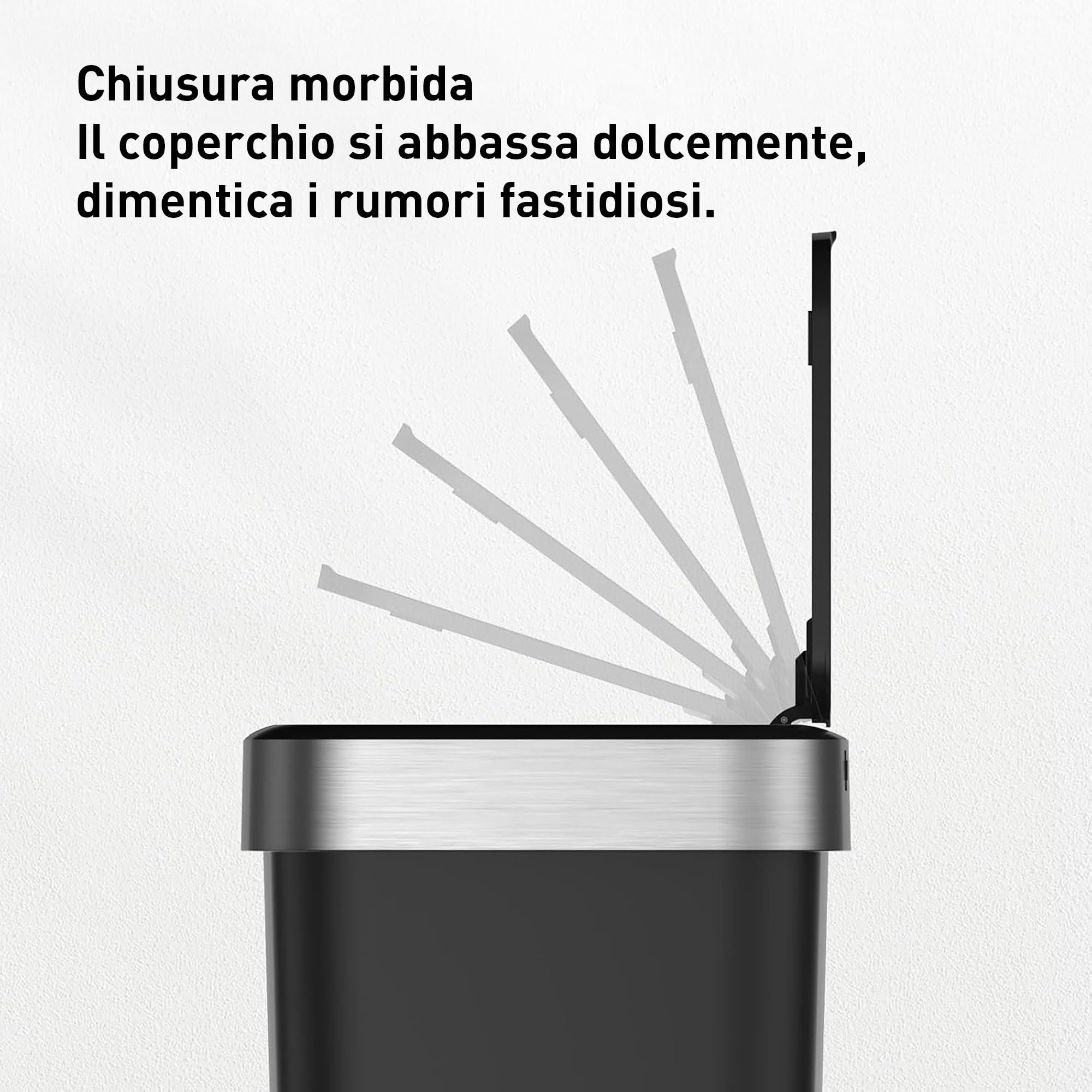 EKO Pattumiera da Cucina 50 Litri con sensore Automatico e Chiusura Morbida | Pattumiera Nera a Batteria | Finitura Anti-Traccia, Base Antiscivolo e Supporto per Borsa | Design Moderno e Silenzioso