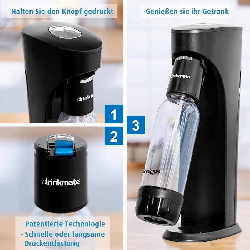 Drinkmate OmniFizz Szódagép - Bármilyen Italt Szénsavasít Hígítás Nélkül, 1L BPA-mentes Palackkal, Automatikus Működés, Fehér