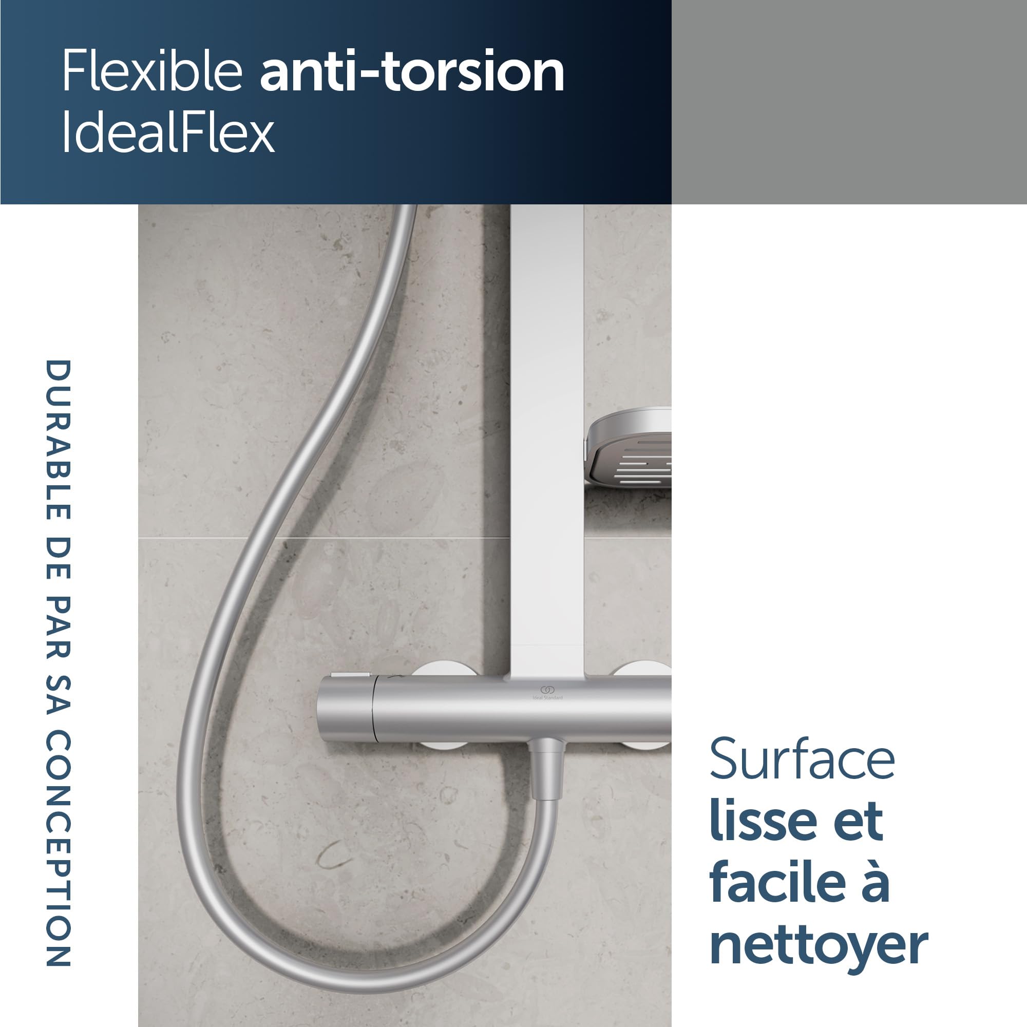 Ideal Standard Ceratherm Alu+ Colonne de douche, Fabriqué à partir de 100% d'aluminium recyclé, douchette à économie d'eau avec différents types de jets – Argent (356x501x1113 mm)
