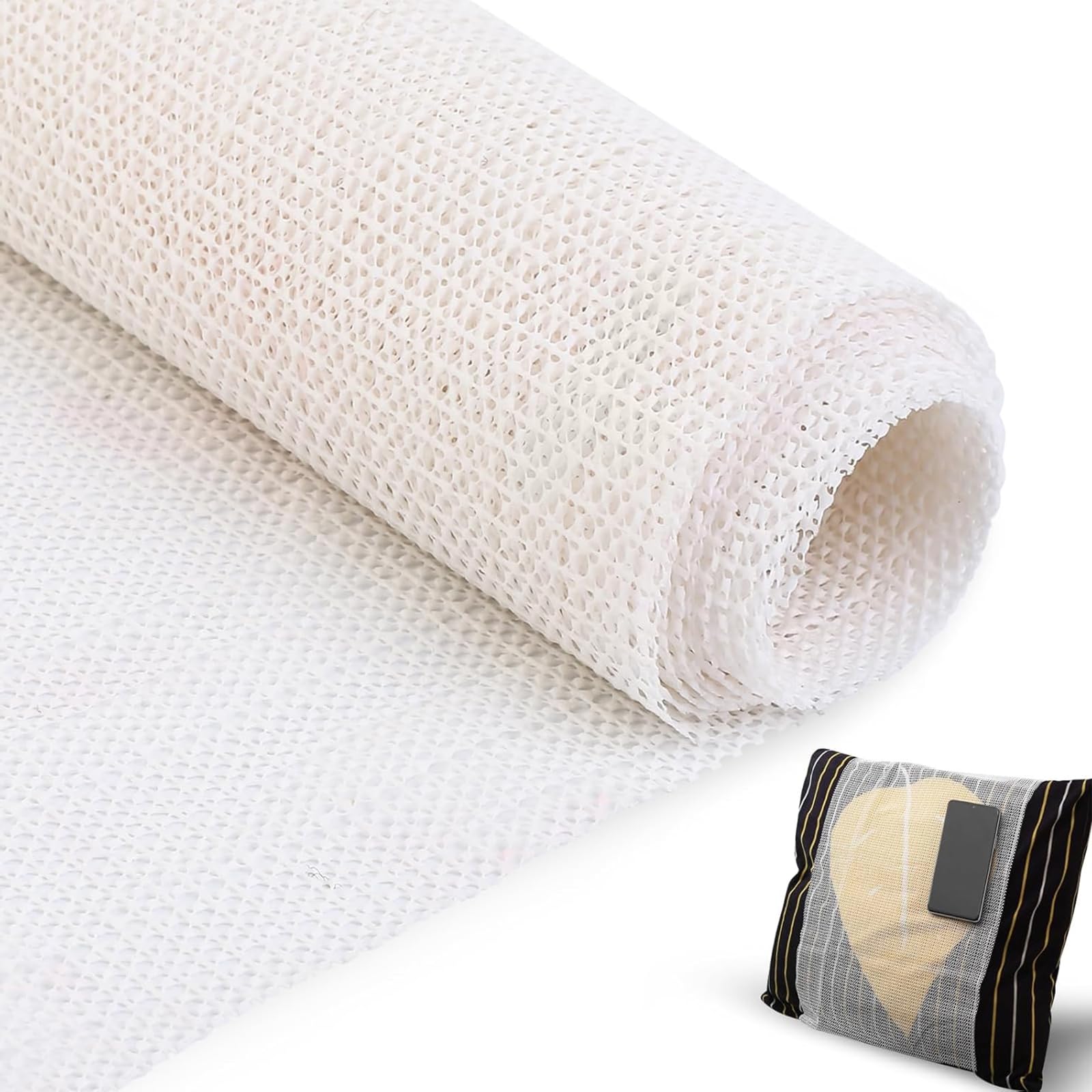 Sottotappeto 220 x 220 cm Lavabile Tagliabile Multiuso Tappetino Antiscivolo in Pvc/Sotto Tappeto Antiscivoli per Cemento, Piastrelle e Legno, Bianco