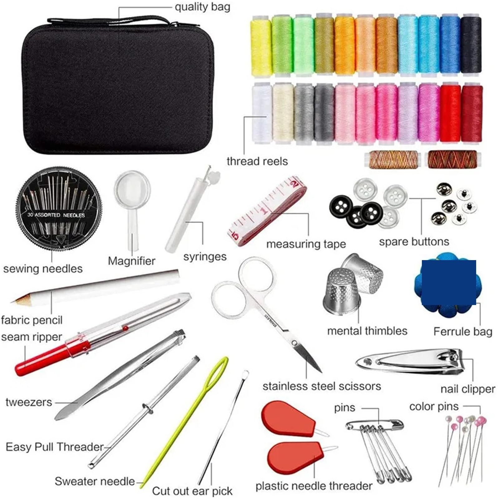 Set Cucito da Viaggio Completo 1 set di kit da cucito, scatola multifunzione, for trapuntatura a mano, filo ricamo, accessori for cucire, strumenti for(133Pcs)