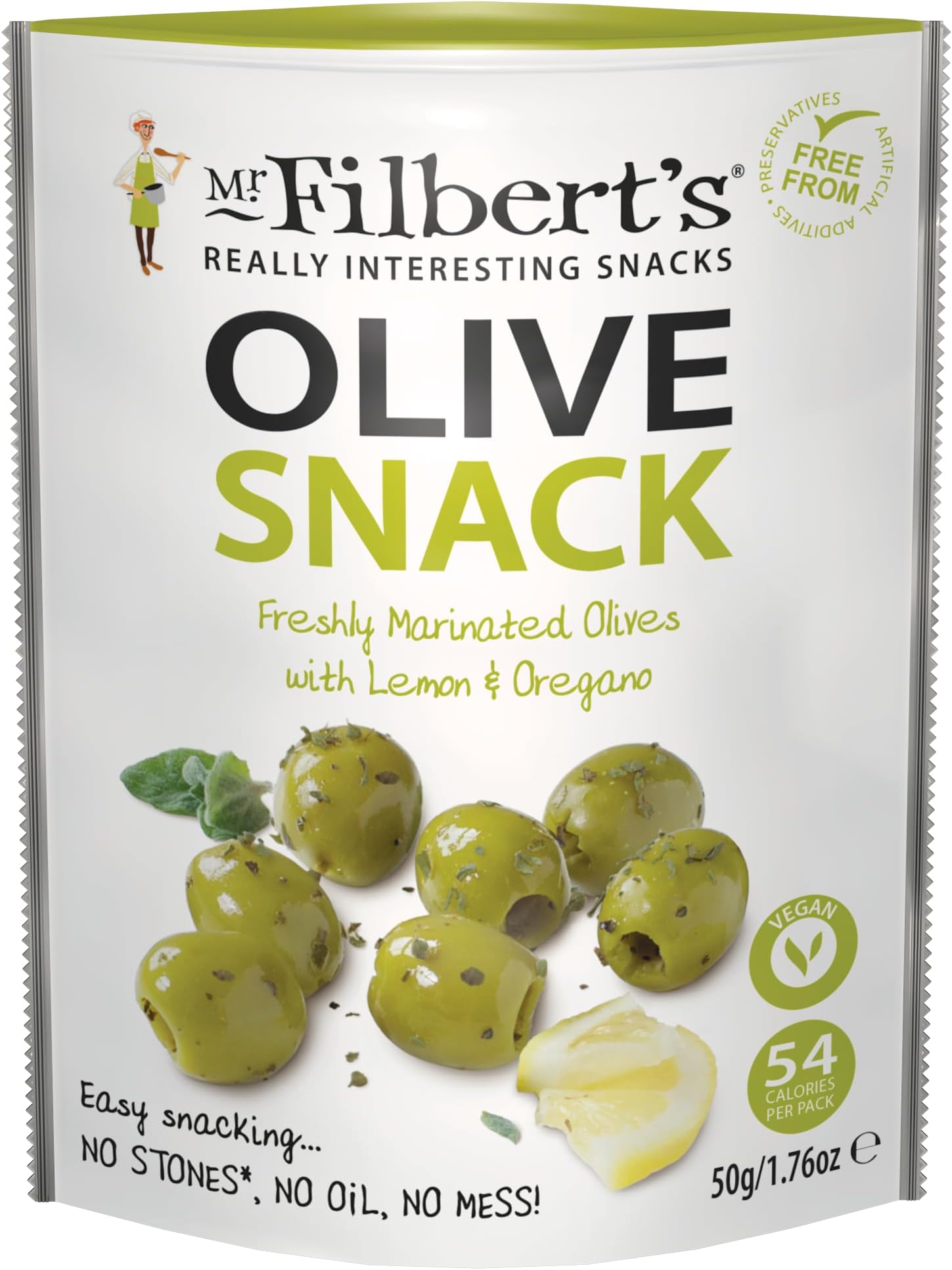 Mr Filbert's Green Olives: Lemon & Oregano 12 x 50g
