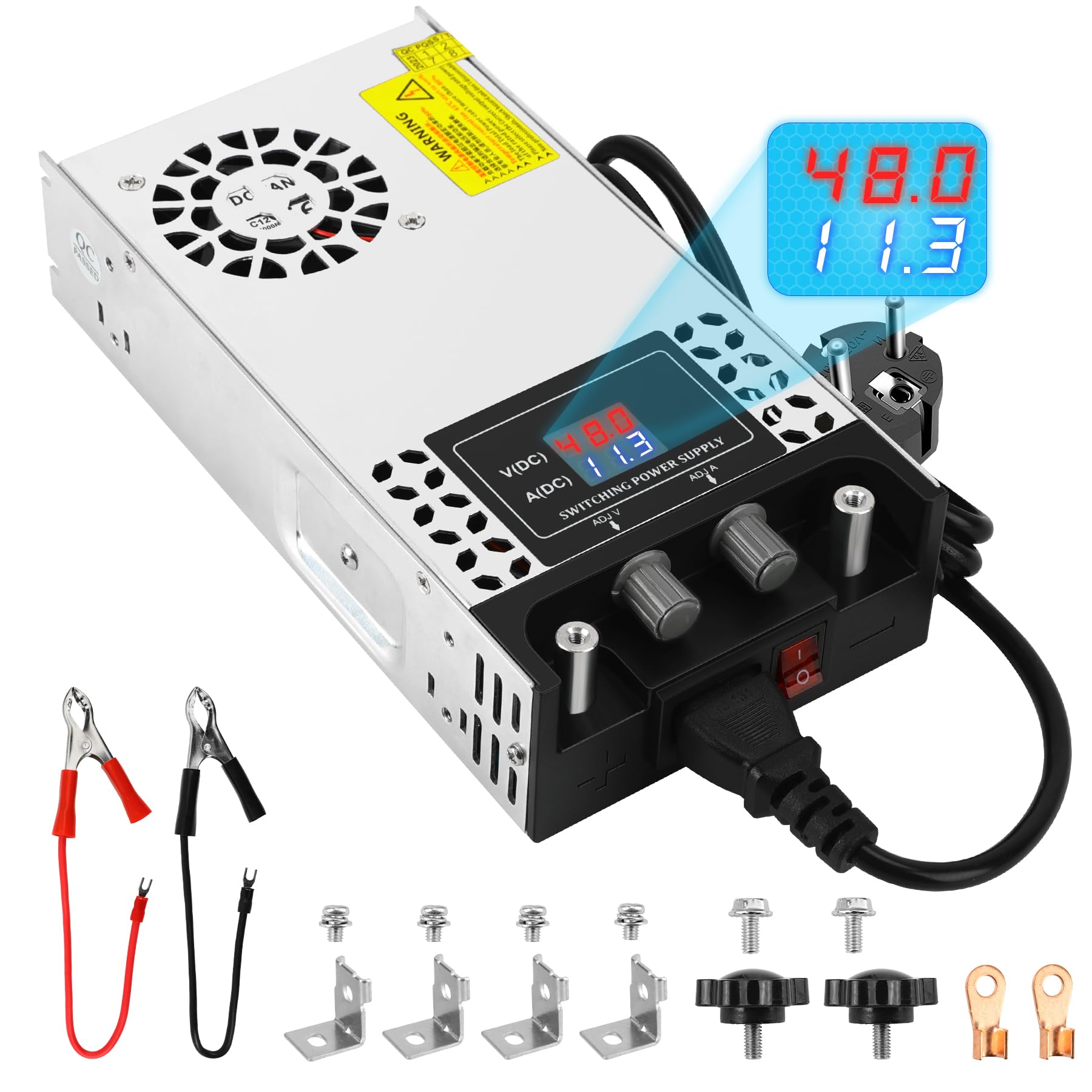 Regolabile DC 0-48V Alimentatore 12.5A 600W Trasformatore 230V AC a DC 0-48Volt convertitore 0-12.5A 600W Alimentatore con LED Display, per Pompa CCTV Telecamera di sicurezza Auto Stereo 3D Stampante