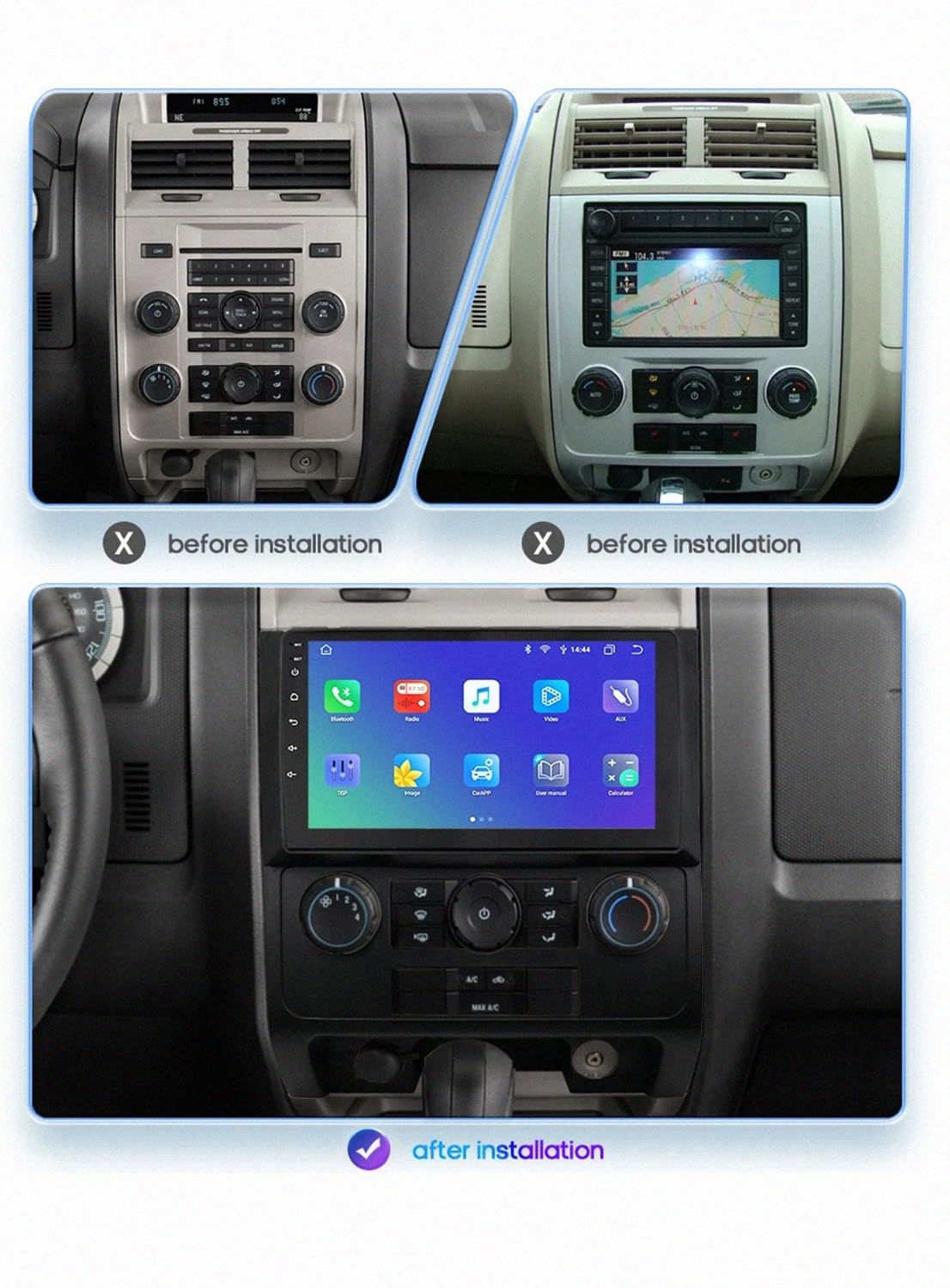 Touchscreen Autoradiao Multimedia Player für Ford Escape 2007-2012 Bildschirm mit Bluetooth-Freisprecheinrichtung, Sprachassistent, Live-Navigation, 8 Kern 4G+64G