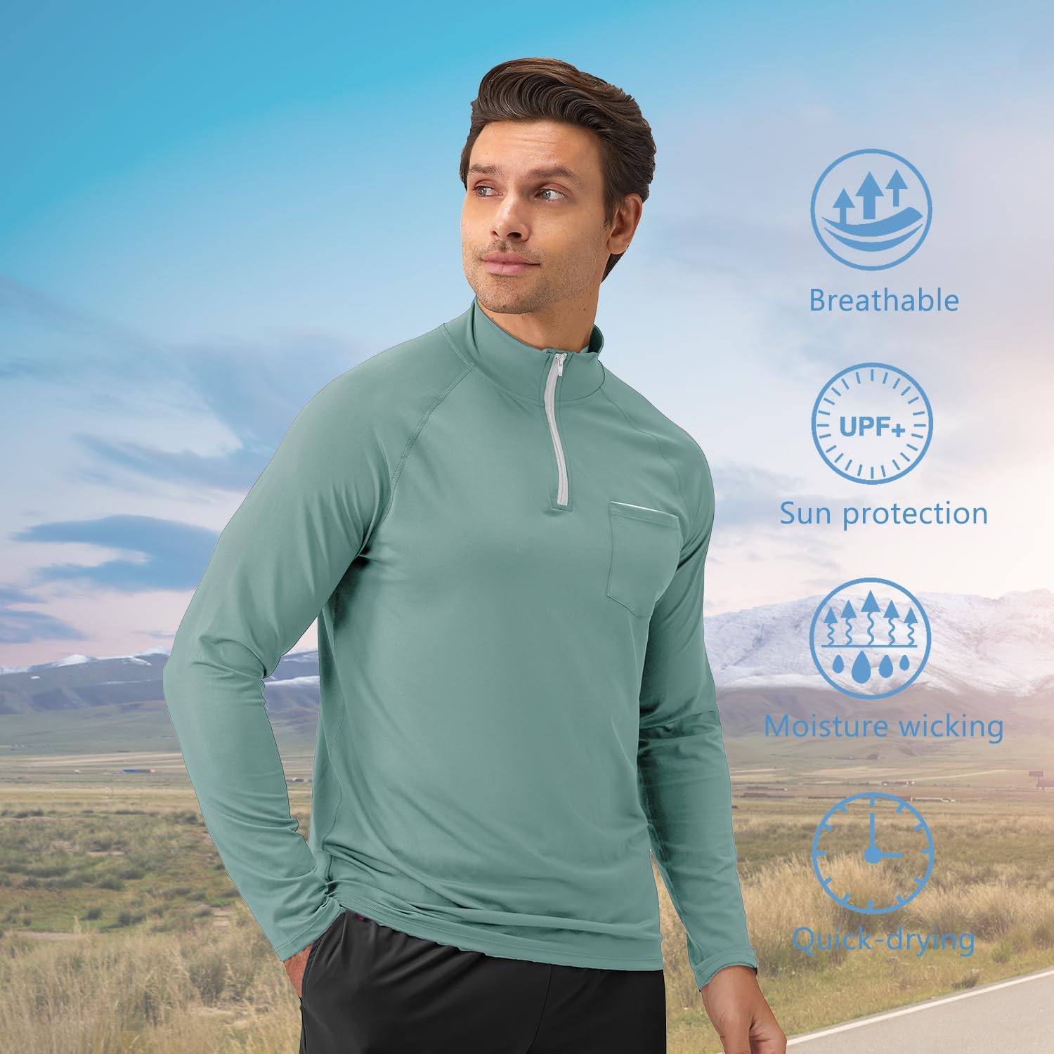 YEL Men's Quarter Zip Pullover Long Sleeve Golf Shirts 1/4 Half Zip Sweatshirts for Golf Fishing Athletic