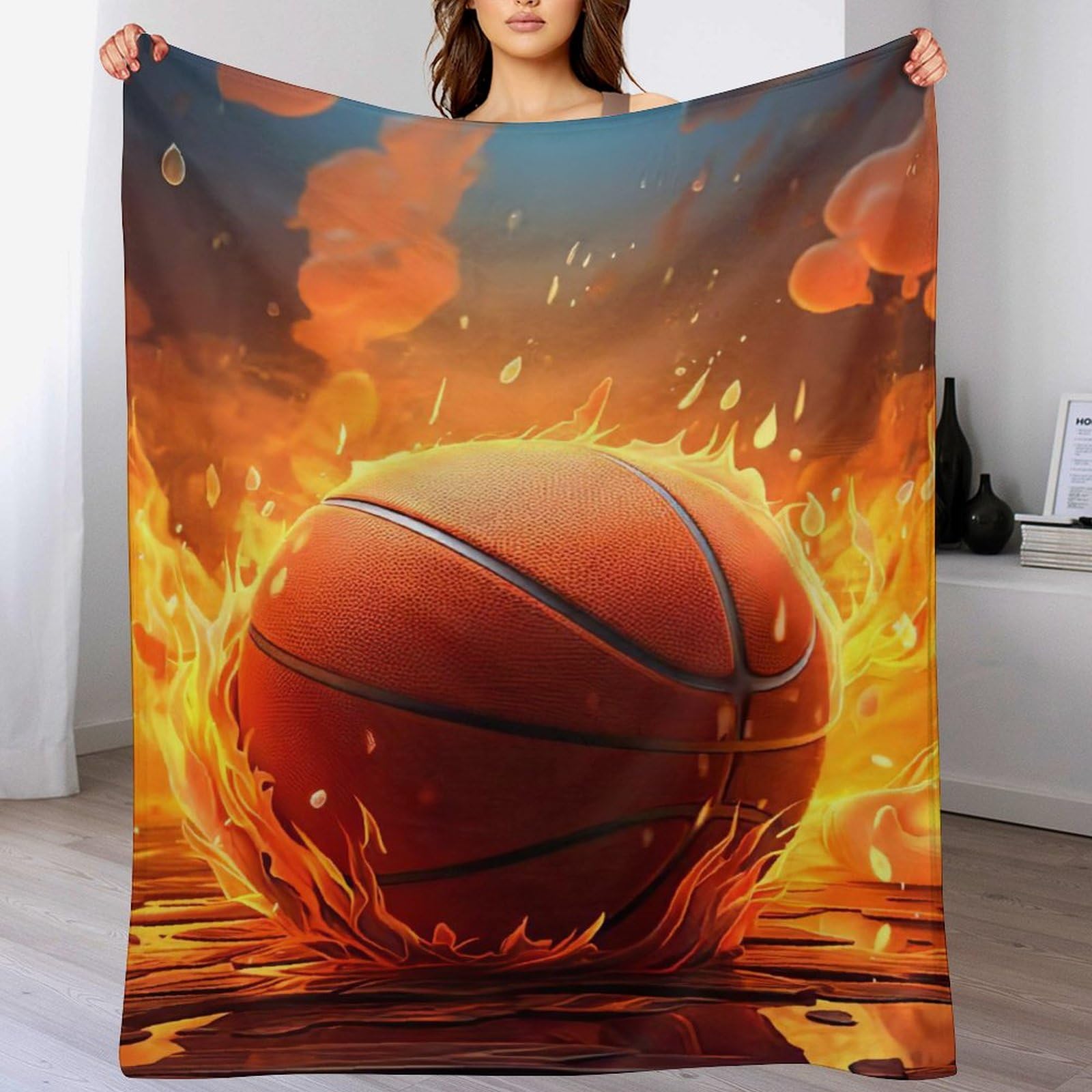 Couverture basket-ball en flanelle douce 140x180cm chaude pour lit