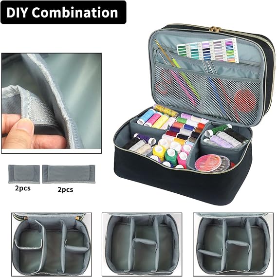 Large Sewing Basket - Double-Layer Organizer Box for Supplies Storage, Kit for Thread, Needles, Pins, Buttons (Bag Only)
