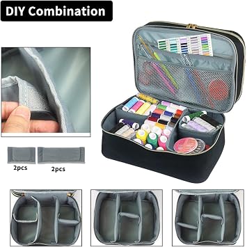 Large Sewing Basket - Double-Layer Organizer Box for Supplies Storage, Kit for Thread, Needles, Pins, Buttons (Bag Only)
