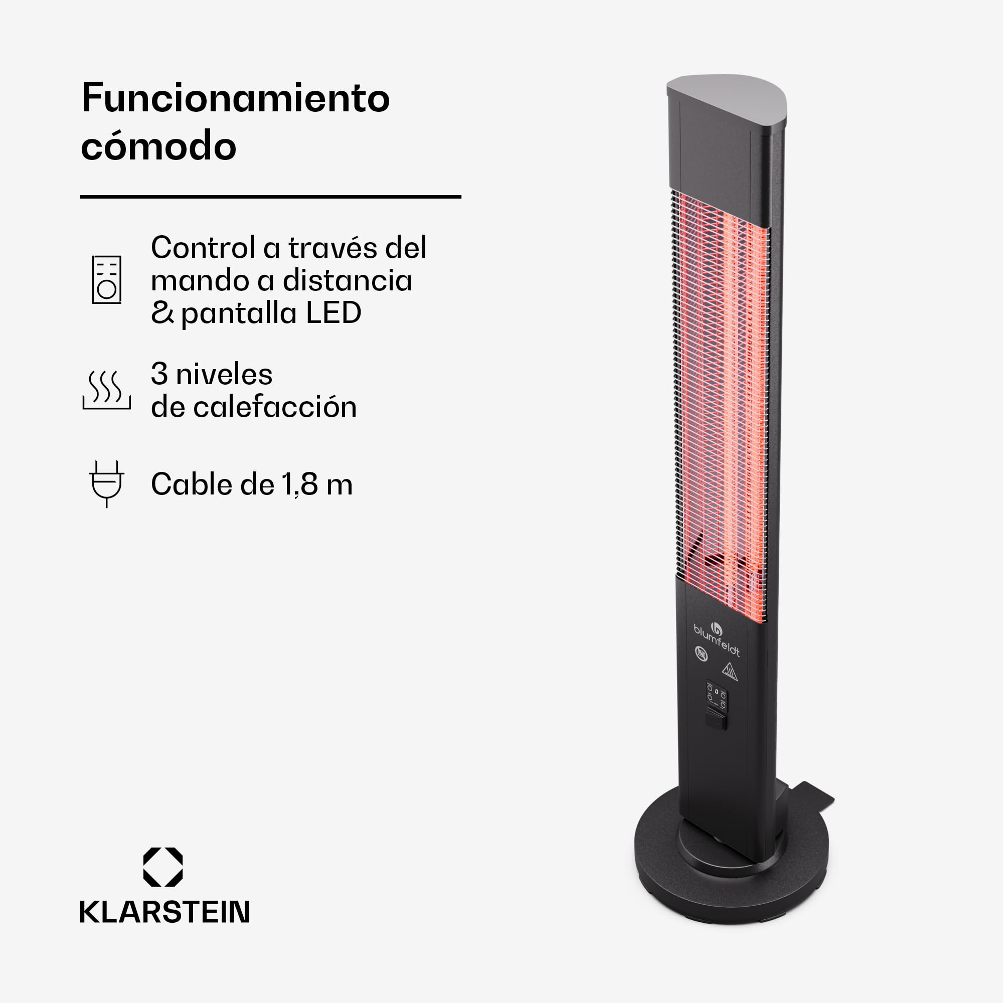 Blumfeldt Calefactor de suelo por infrarrojos, calefactor eléctrico de 3000 W, de infrarrojos para interior y exterior, IR con protección antivuelco y mando a distancia, eficaz eléctrico