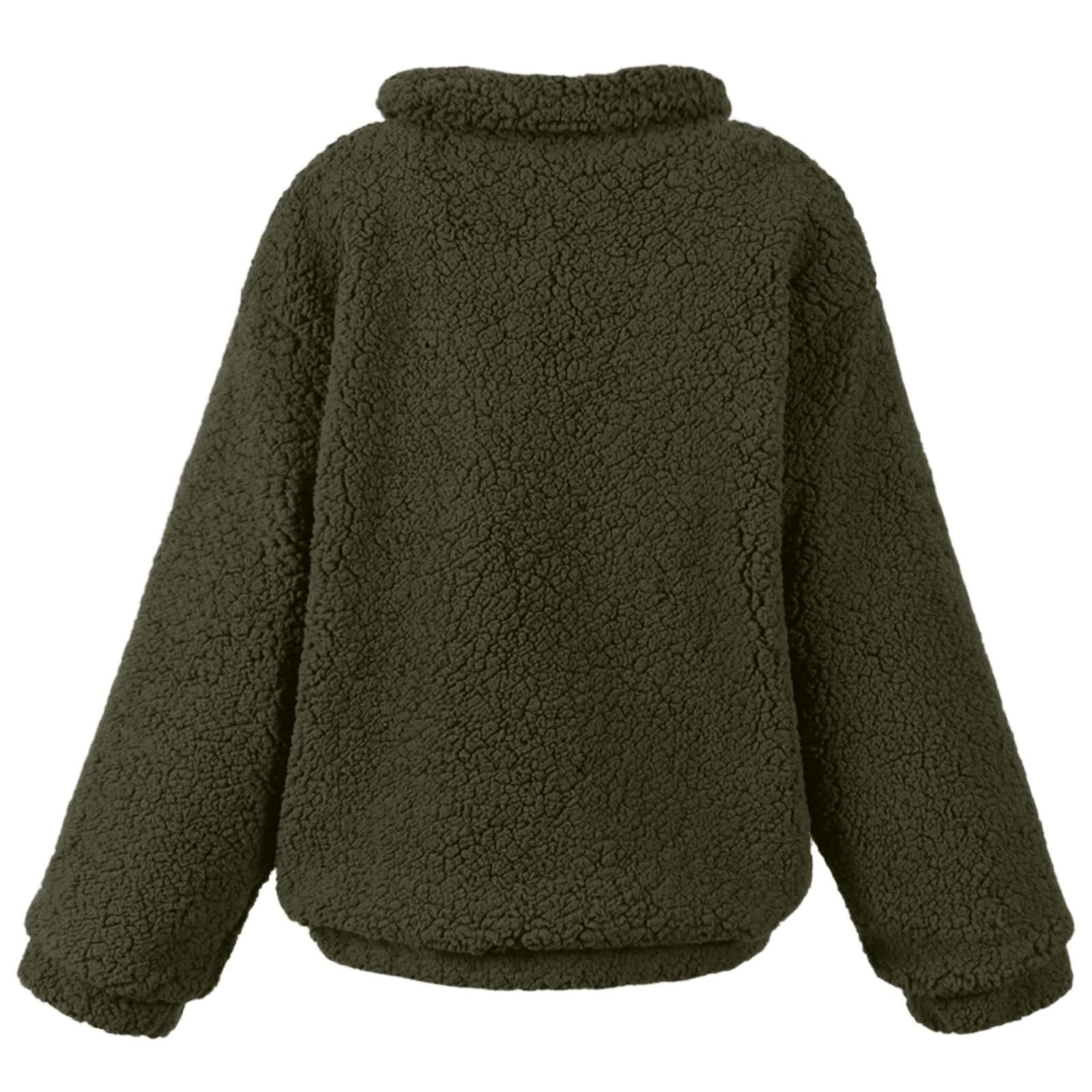 Generisch Strickjacke Damen Lang Kuscheliger Fleece-Pullover mit Kapuze, weich, locker geschnitten, langärmlig, Vordertaschen – perfekt für Herbst und Winter.