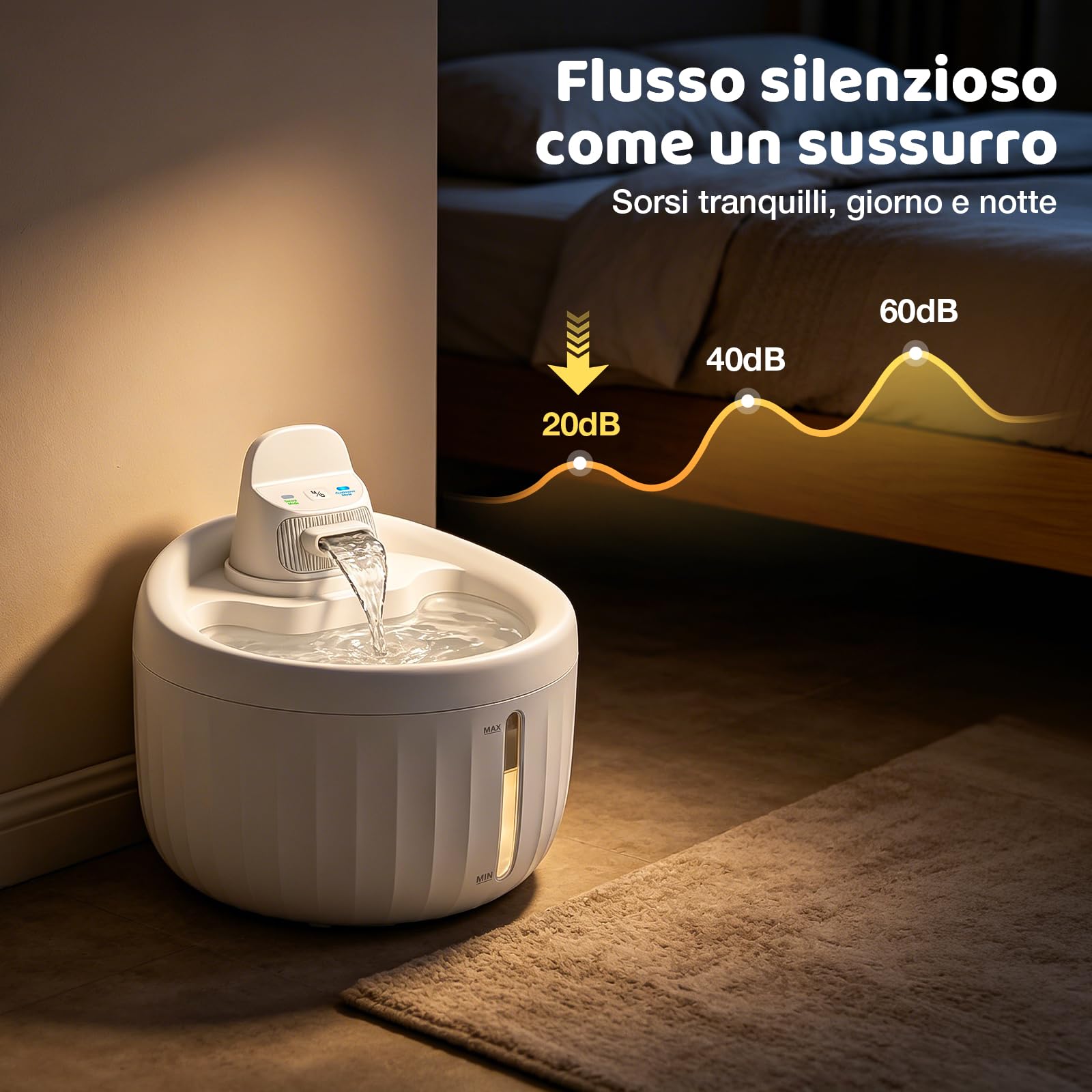 PcEoTllar Fontana per gatti wireless, 1,3 l, con rilevatore di movimento