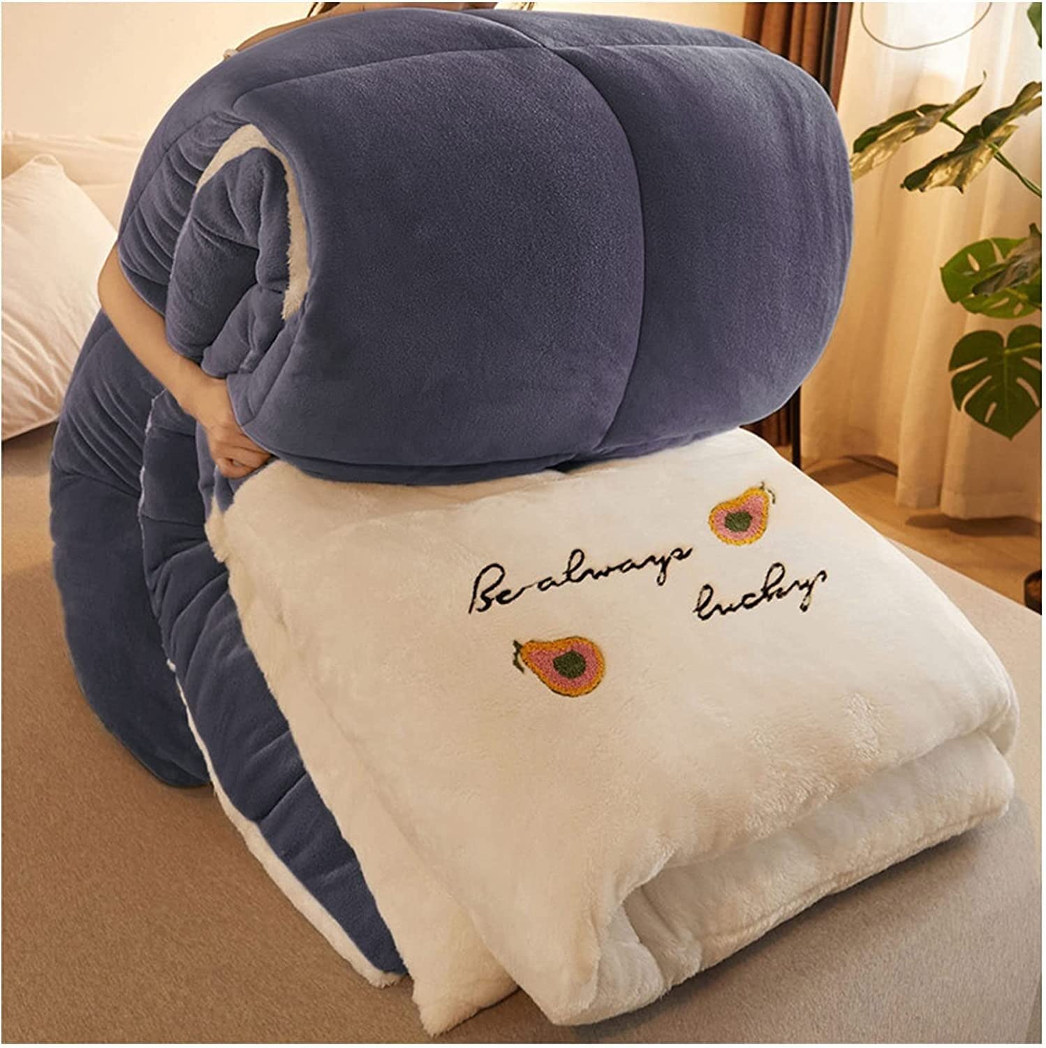 LLiuvcc Thick Warm Cashmere Blanket Bedding Hollowfiber Quilts, Duvet, Winter Quilt Thicken Lamb Cashmere Duvet for Winter Double Bed(B,150x200cm(4KG))