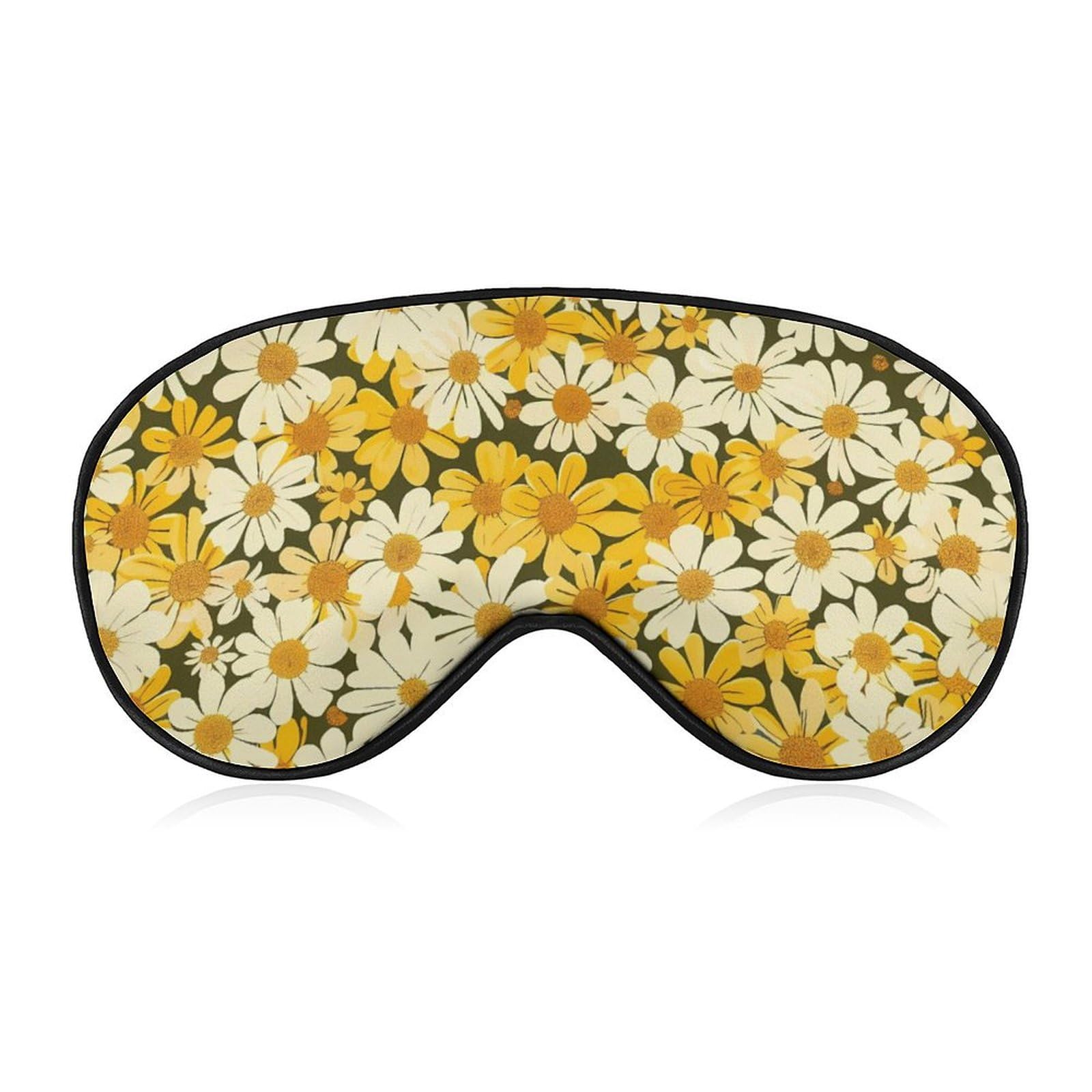 Summer Floral Yellow White Flowers Sleep Mask Eye Shade Cover Adjustable Strap for Travel Lunch Break Women Men