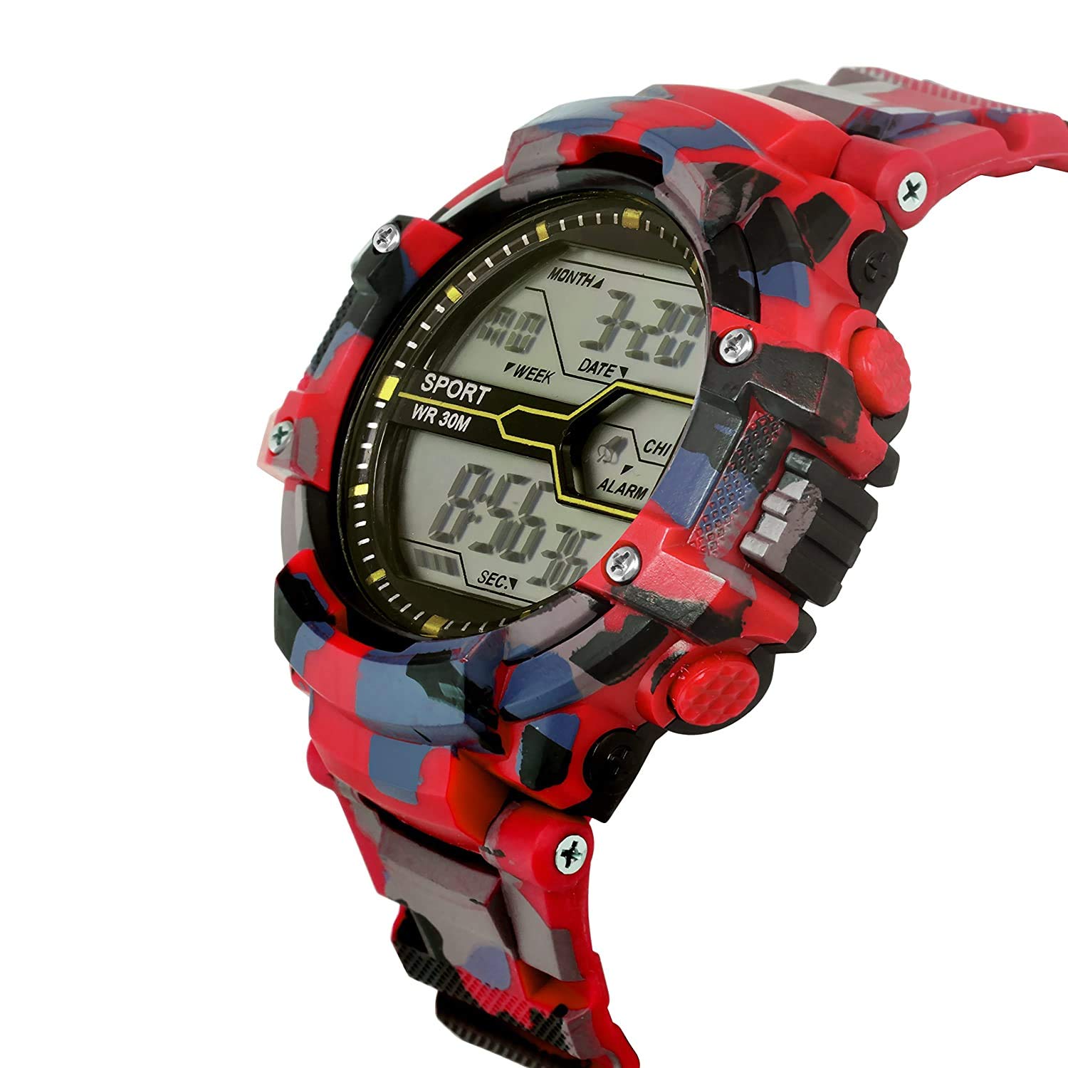 SWADESI STUFF Digital Army Green Black Dial Kids Watch for Boys & Girls (Red, Rubber)