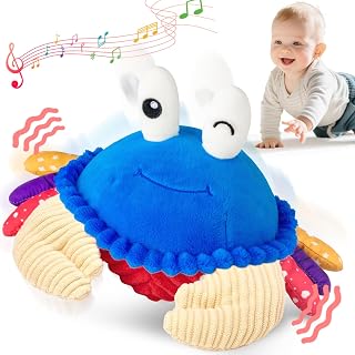 SAIMAND Crawling Crab Musical Plush Toy for Babies 6-12 Months - 40 Songs, Voice Recording, Dancing Tummy Time Sensory Toy for Toddlers 1-3