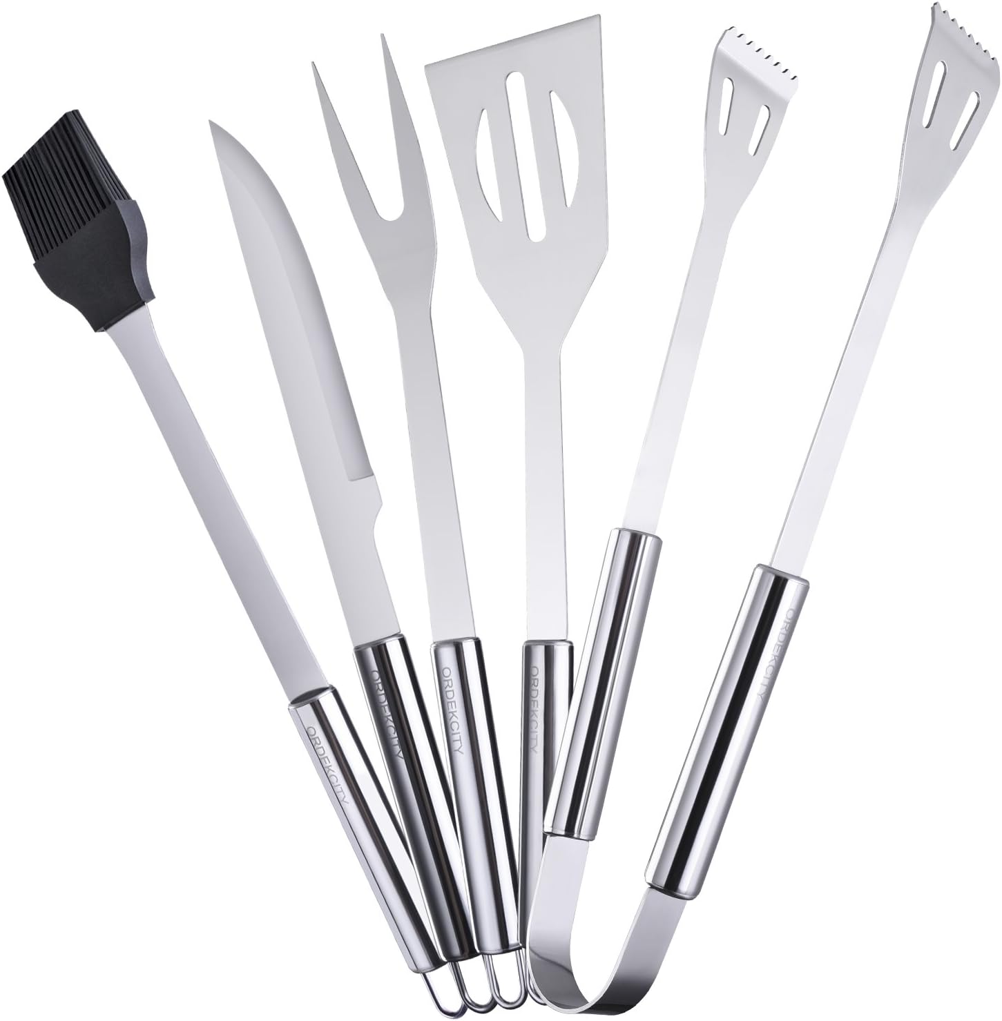Ordekcity BBQ Grill Tools Set - 5 Piece Grill Accessories Stainless Steel Grill Utensils Set Barbecue Tongs, Complete Outdoor BBQ Accessories