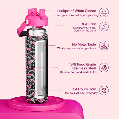 Miniatura 44 de ENCOOL Botella de agua aislada con popote, de acero inoxidable, a prueba de fugas, sin BPA, al vacío de doble pared que se mantiene fría durante 24