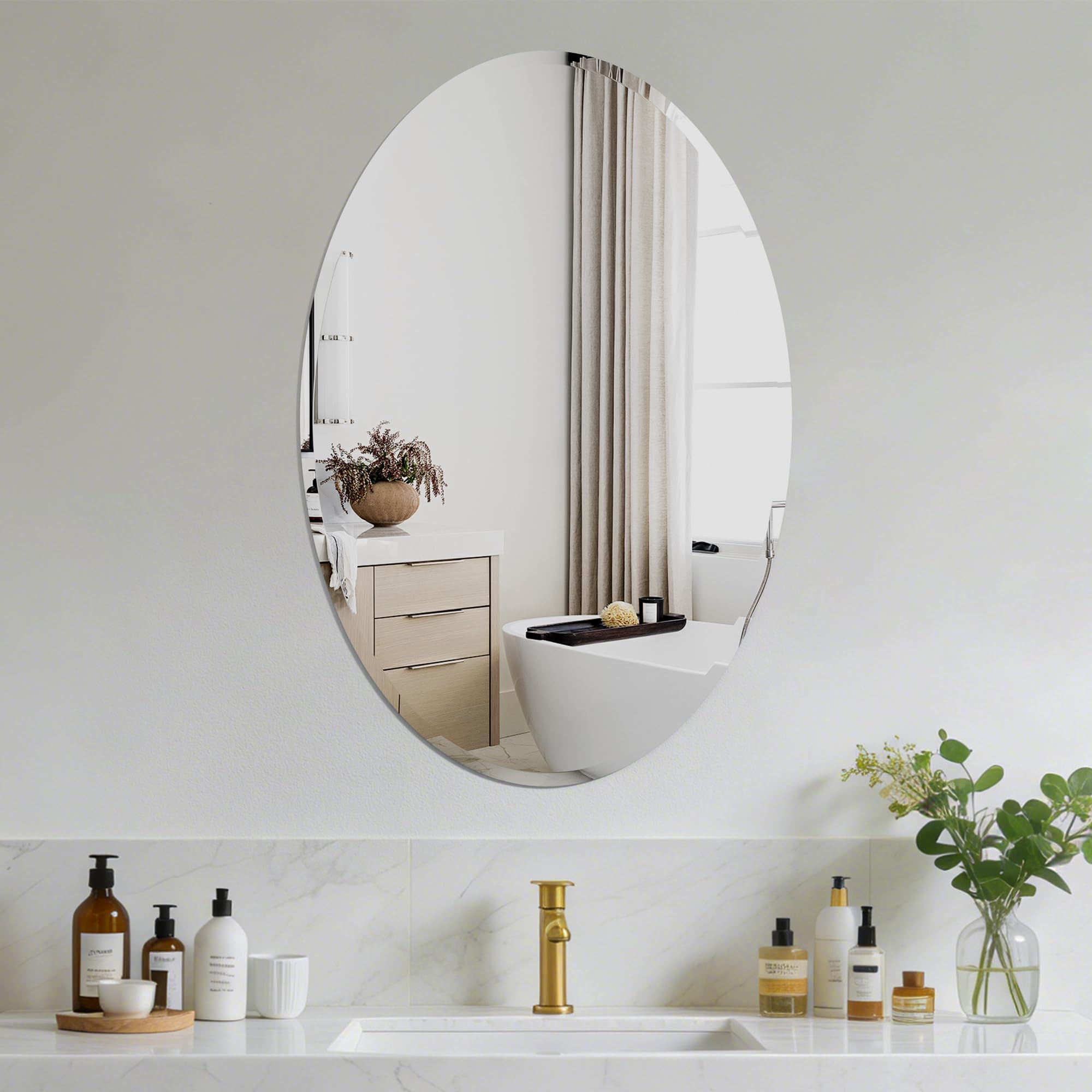 Oval Bathroom Mirror, 20X28 inch Oval Frameless Mirror, Frameless Mirrors for Bathroom,Beveled Bathroom Mirror.