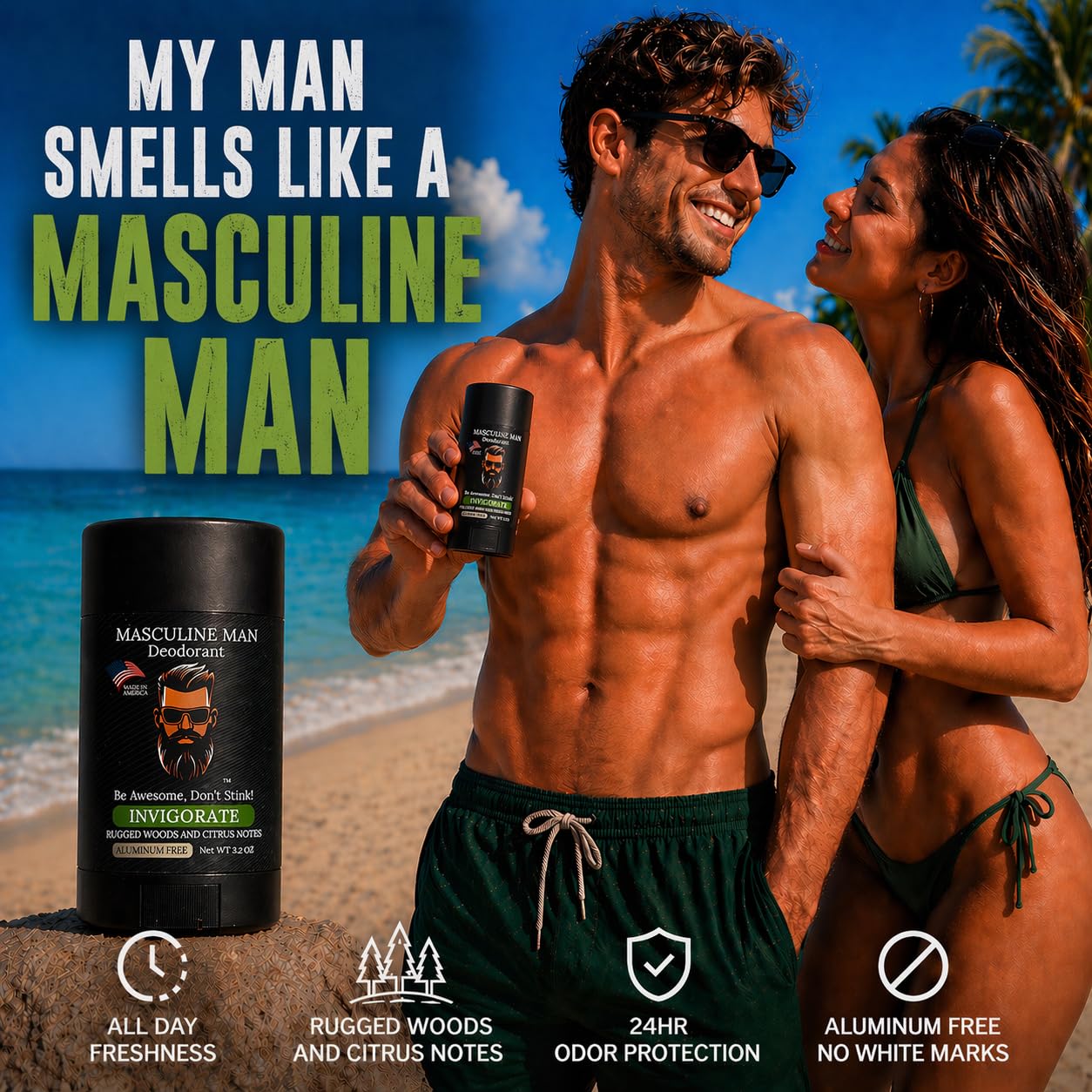 Deodorant for Men - Aluminum Free Mens Deodorant - Natural Deodorants - Sweat Protection for Underarm, Stain-Free Stick Deodorants, Made in USA, 3.2oz (Pack of 2, Invigorate)