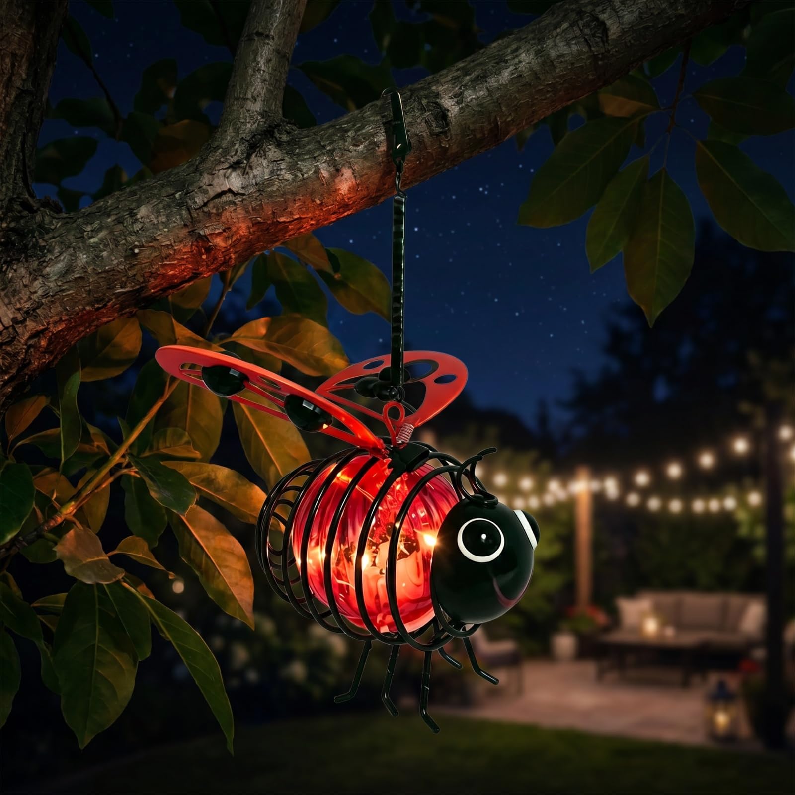 Bee Solar Lights,Waterproof Bee Solar Lanterns with Spring Clips,Hanging Solar Lanterns,Garden Lanterns Solar Powered,Bee Solar Lights,for Yard Balcony Porch Garden Decoration,Outdoor Statues,Red
