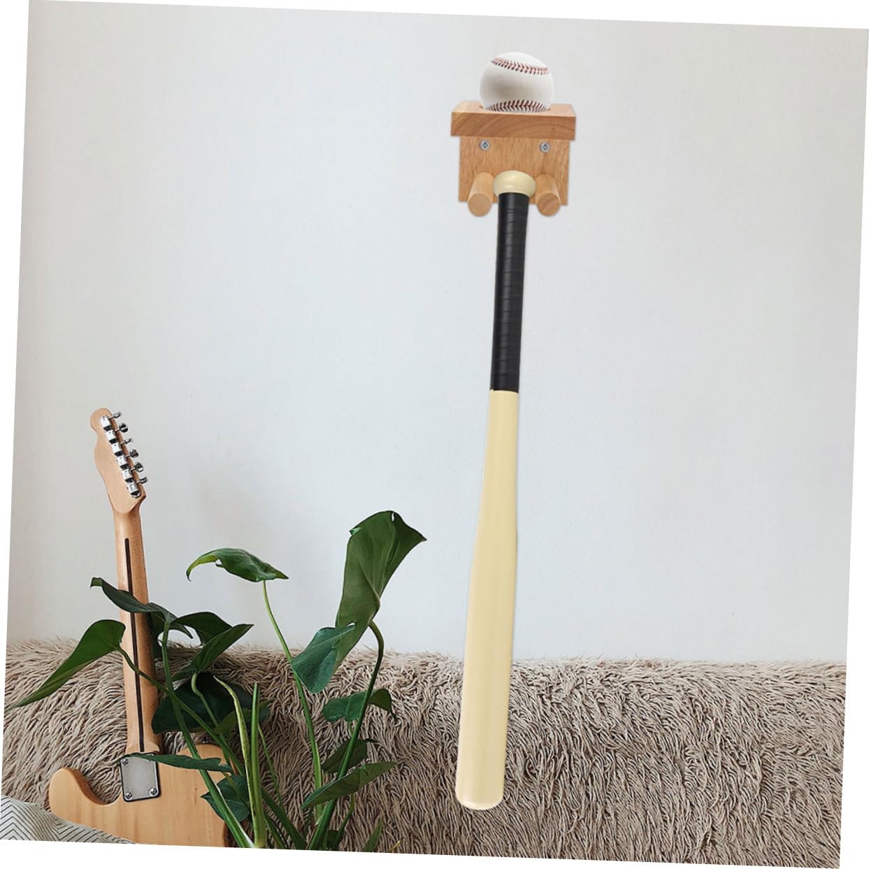 BRIGHTFUFU Baseball Bat Wall Mount Holder Solid Wood Bat Racks Display Support Rack