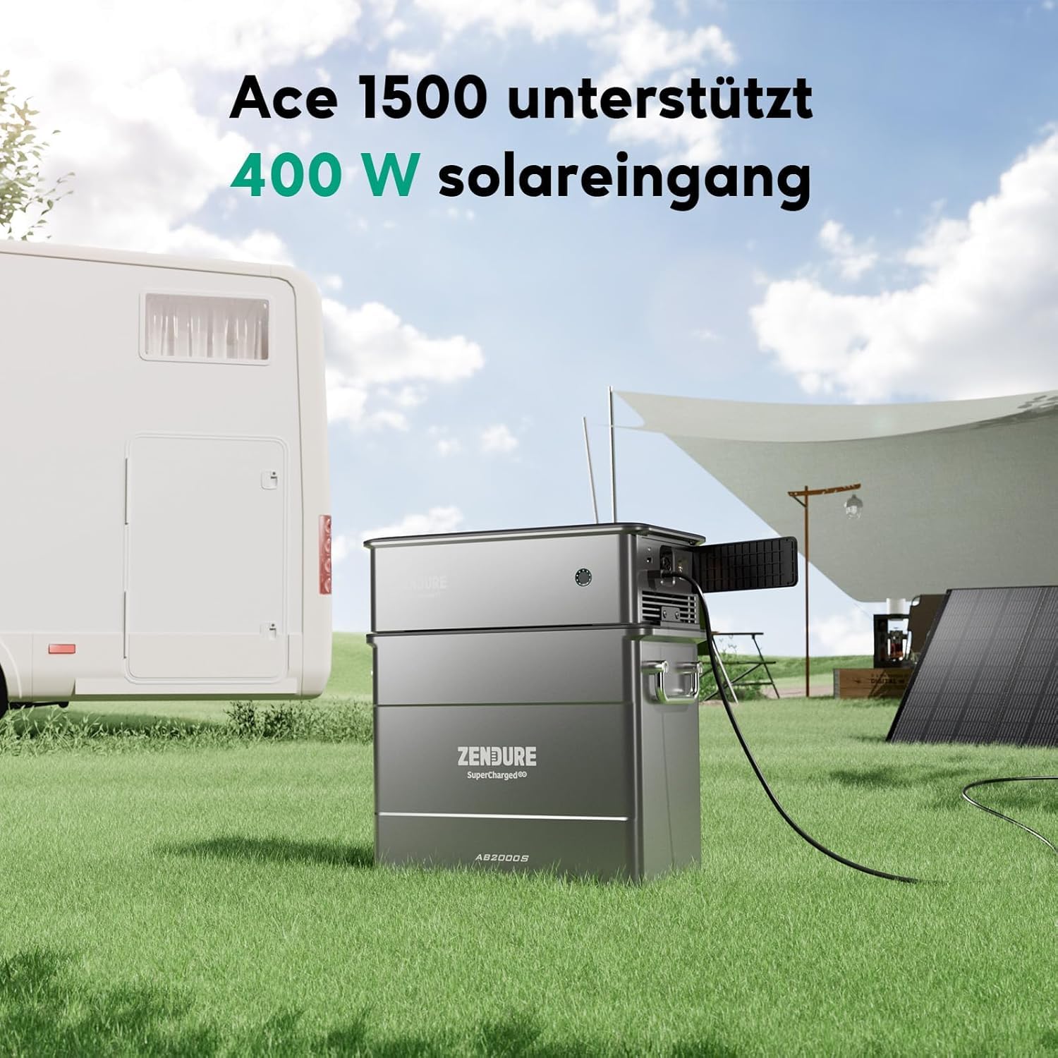 Zendure SolarFlow Ace 1500 mit 1 AB2000L Akku, 400W Solar Eingang, Plug und Play Off-Grid AC Modul, Kompatibel mit AB-Serie Akku, Geeignet für Notfälle bei Stromausfall, Camping, Verwendung im Freien