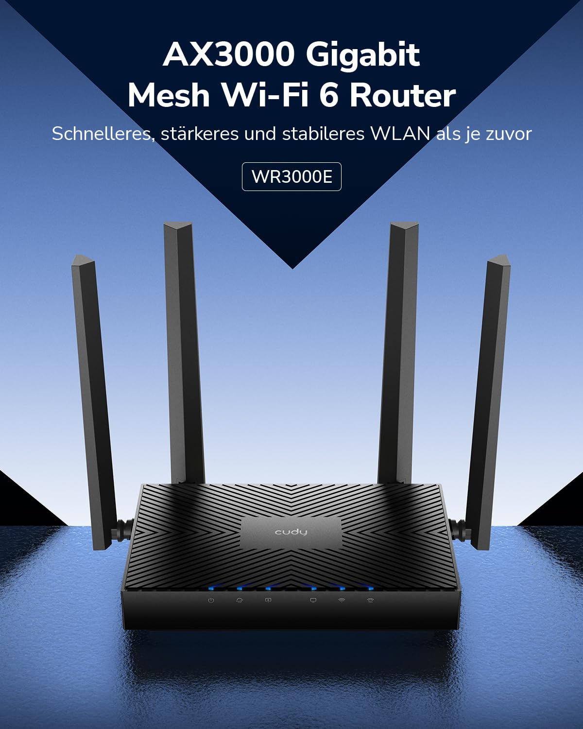 Cudy WR3000E AX3000 Gigabit-Dualband-WLAN-6-Mesh-Router, MU-MIMO, OFDMA, WireGuard, OpenVPN, WPA3, Cudy Mesh Und App Unterstützt