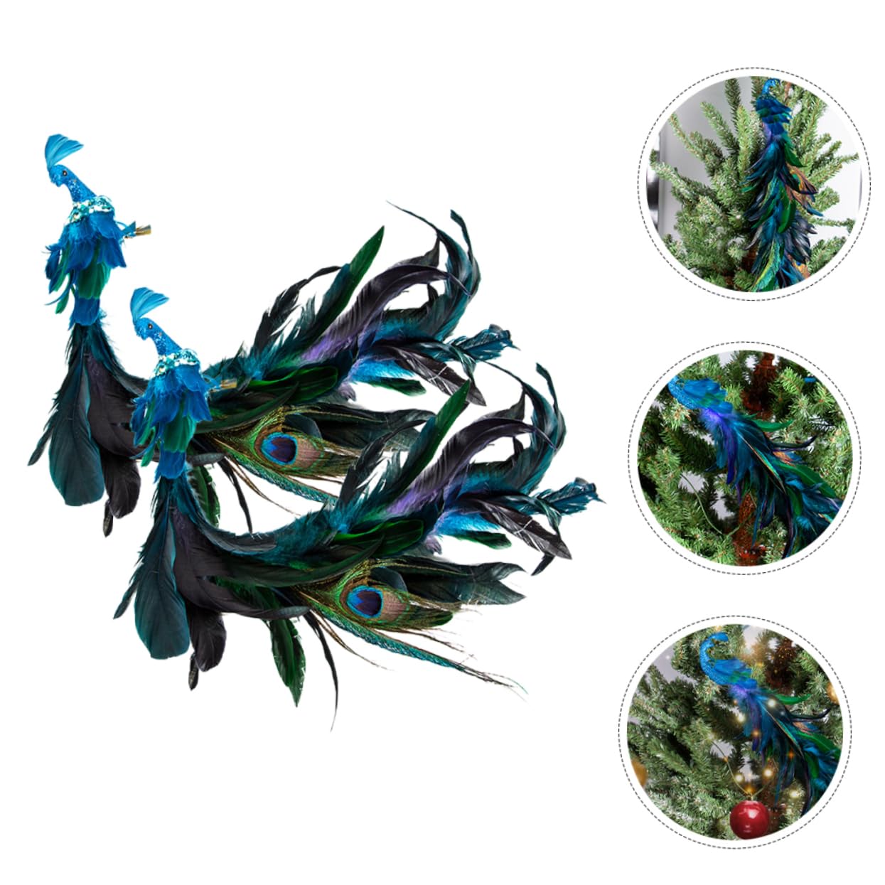 2stücke Künstliche Pfauenvögel Clip Ornamente Für Weihnachtsbaum Glitzernde Dekoration Für Weihnachten Vogelaufsätze Für Festliche Anlässe